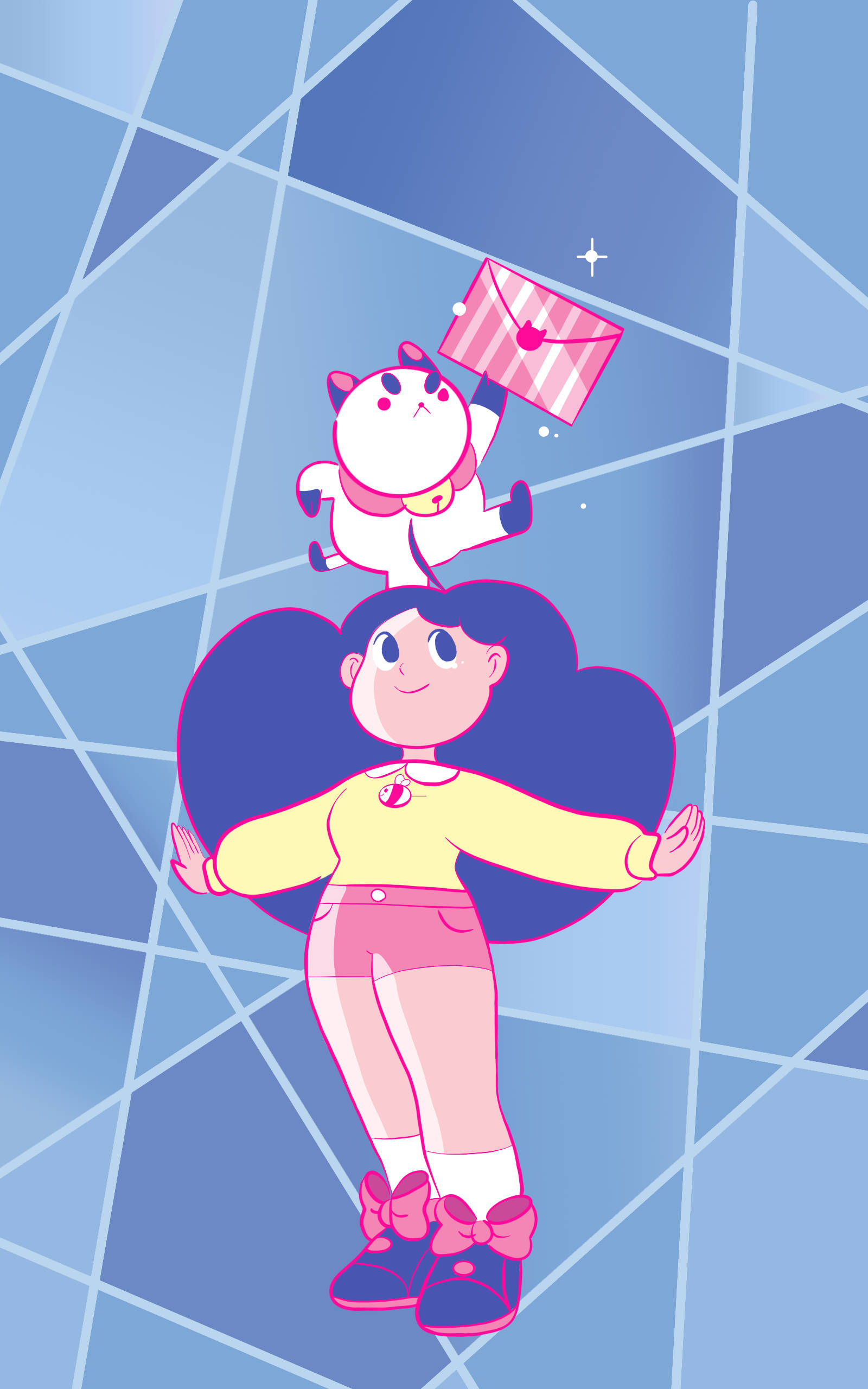 Bee and PuppyCat, heart-shaped hair, floating cat, 2K Phone Wallpaper