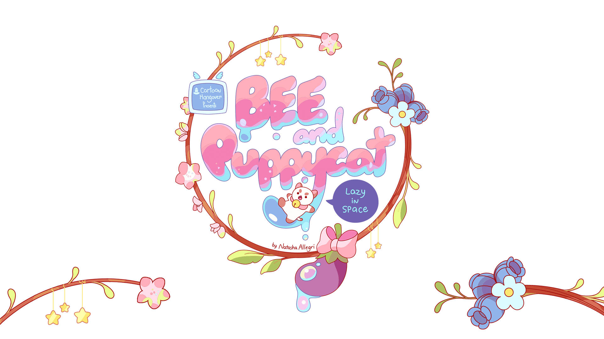 Bee and Puppycat, pastel flowers, stars, Full HD Desktop Wallpaper