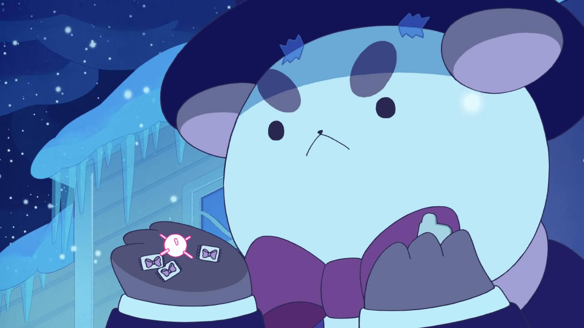 Bee and Puppycat, blue cartoon character, winter hat, Full HD Desktop Wallpaper