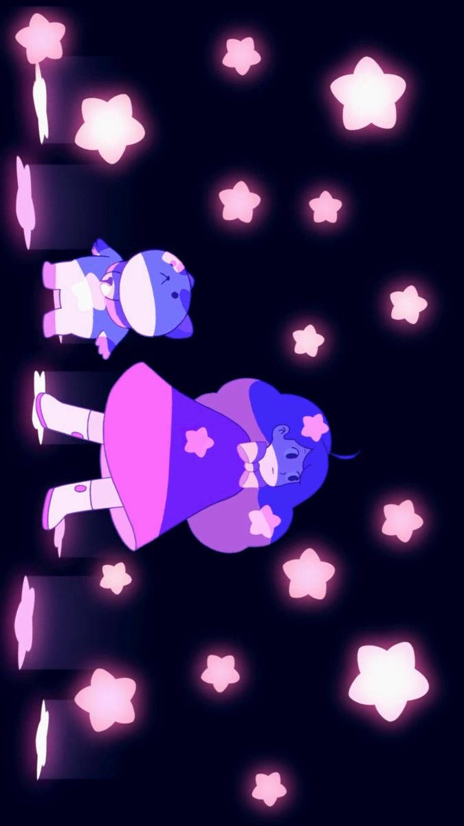 bee and puppycat, glowing pink stars, dark night sky, SD Phone Wallpaper