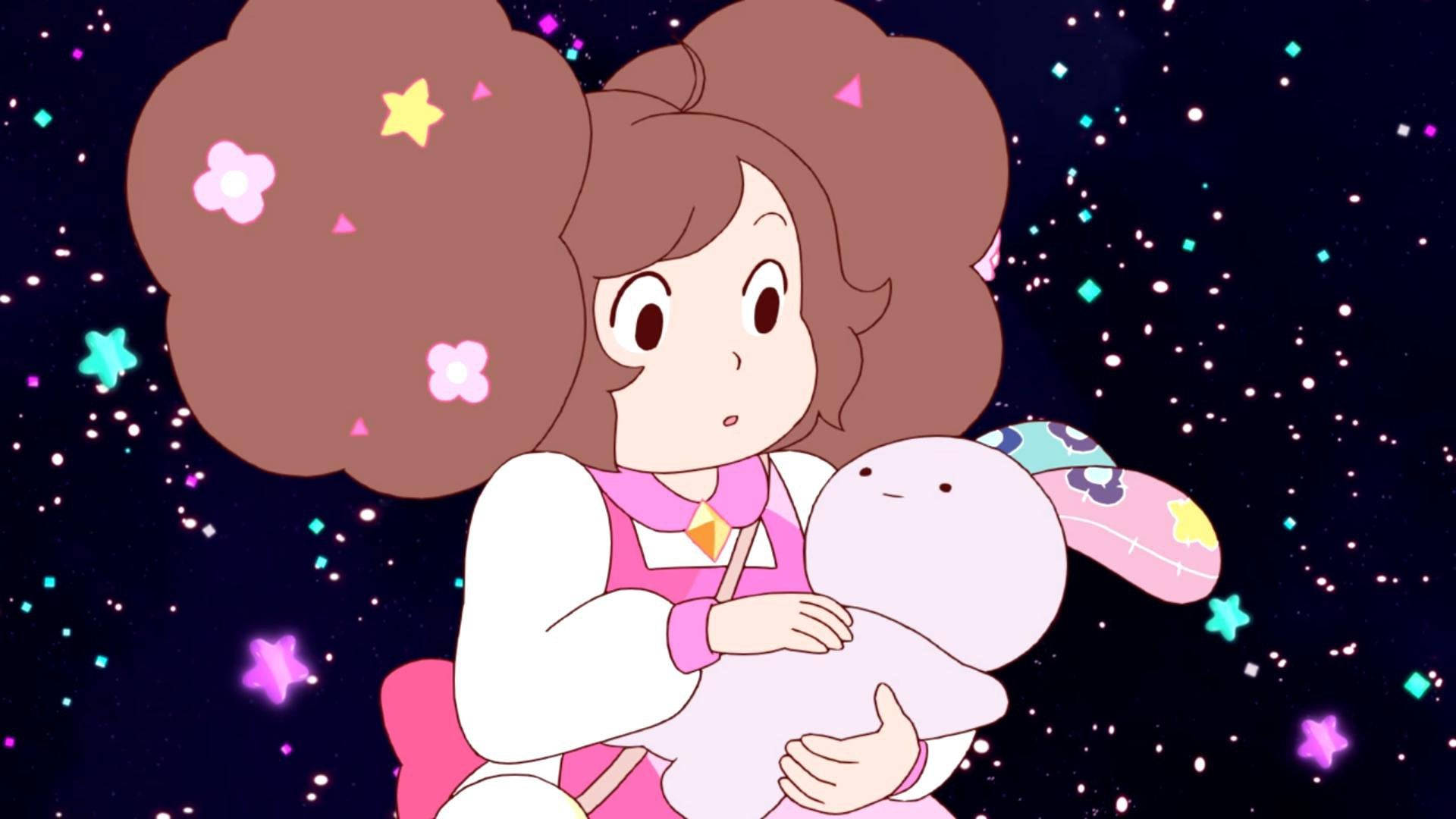 Bee and puppycat, starry night sky, pink plush rabbit, Full HD Desktop Wallpaper