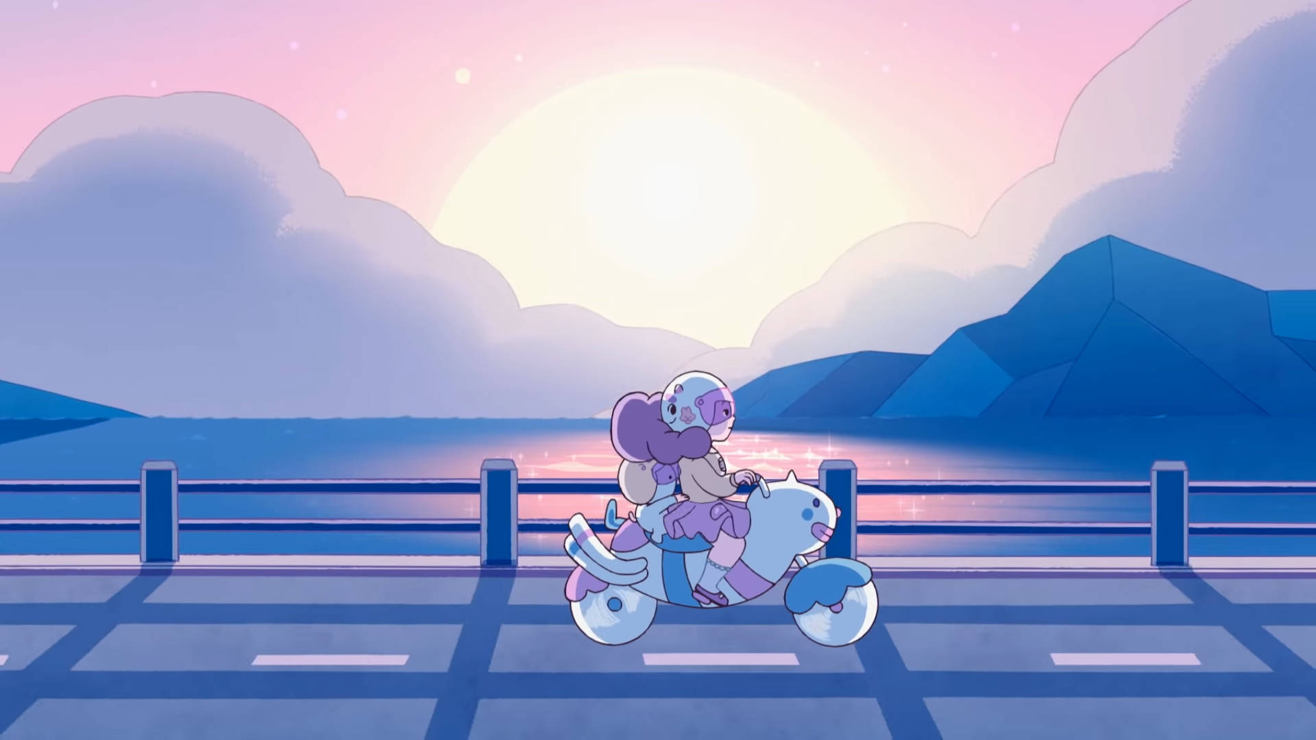 Bee and puppycat, scooter, bridge, Full HD Desktop Wallpaper
