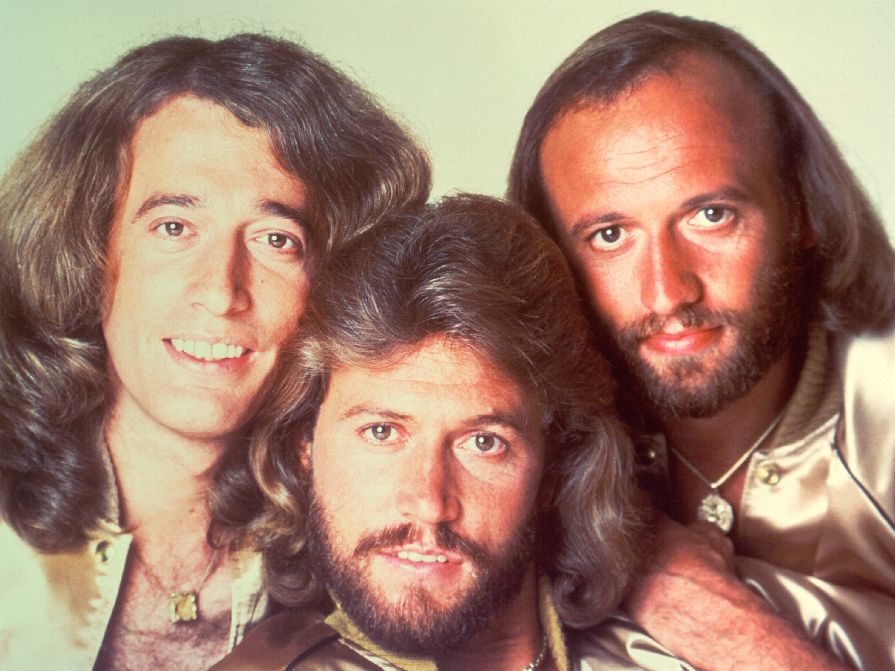 Bee Gees, 1977, pale green background, 2K Desktop Wallpaper