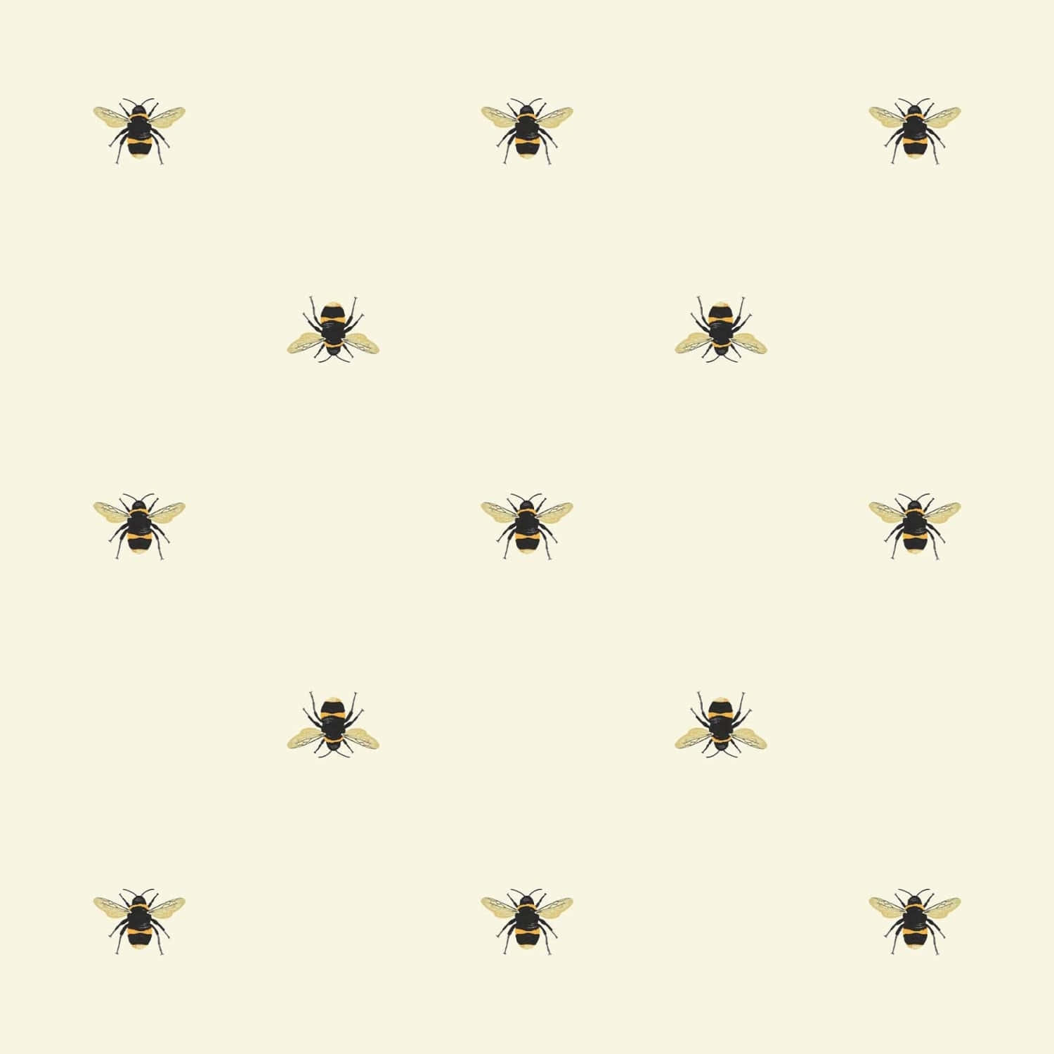 Vintage Bee Pattern, black and yellow stripes, creamy off-white background, HD Desktop Wallpaper