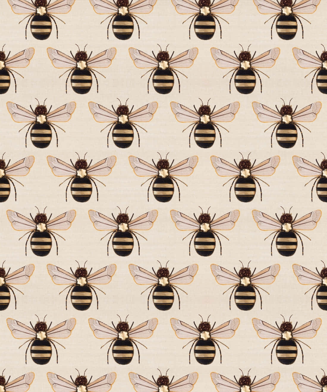 vintage bee pattern aesthetic, stylized bees, black and gold striped bodies, HD Phone Wallpaper