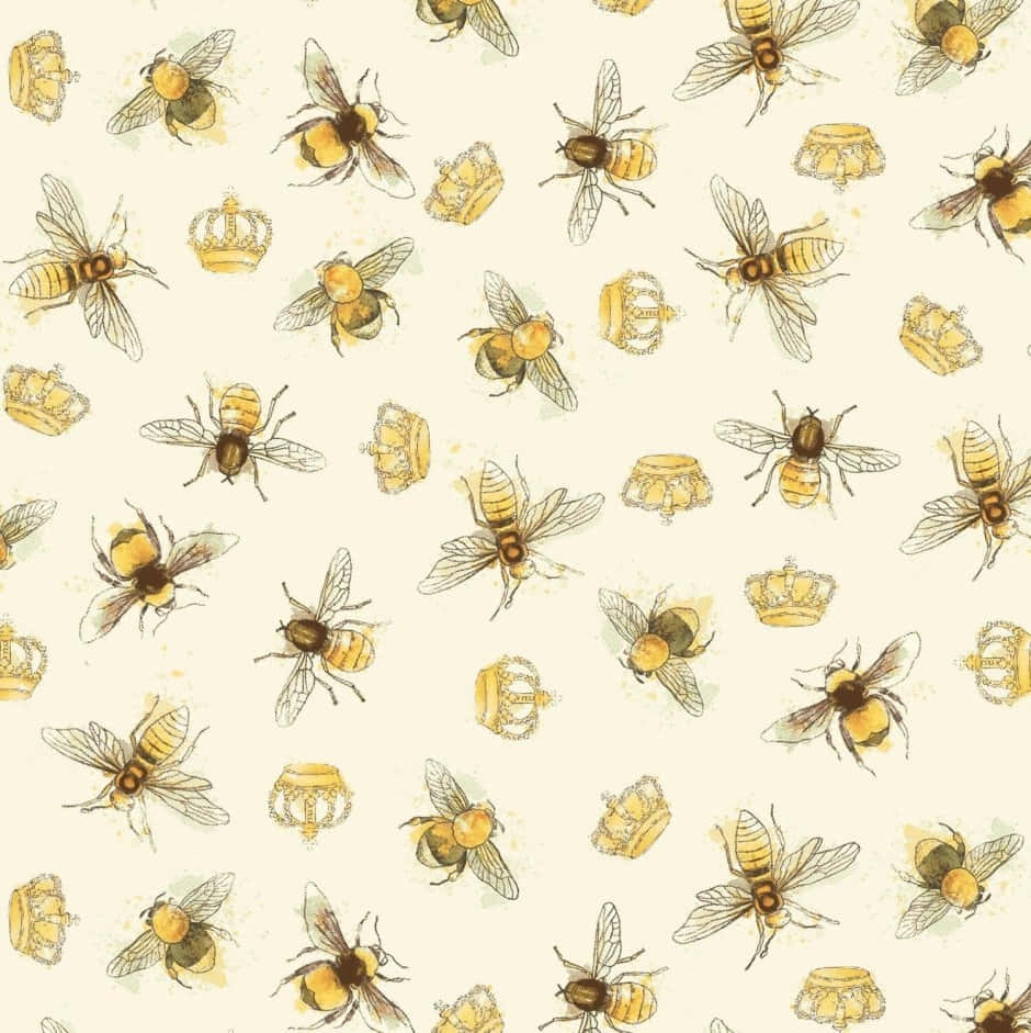 vintage bee pattern, golden hues, cream background, SD Phone Wallpaper