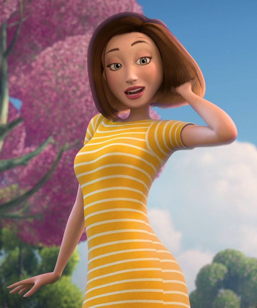 Bee Movie, yellow striped dress, blossoming pink tree, SD Phone Wallpaper