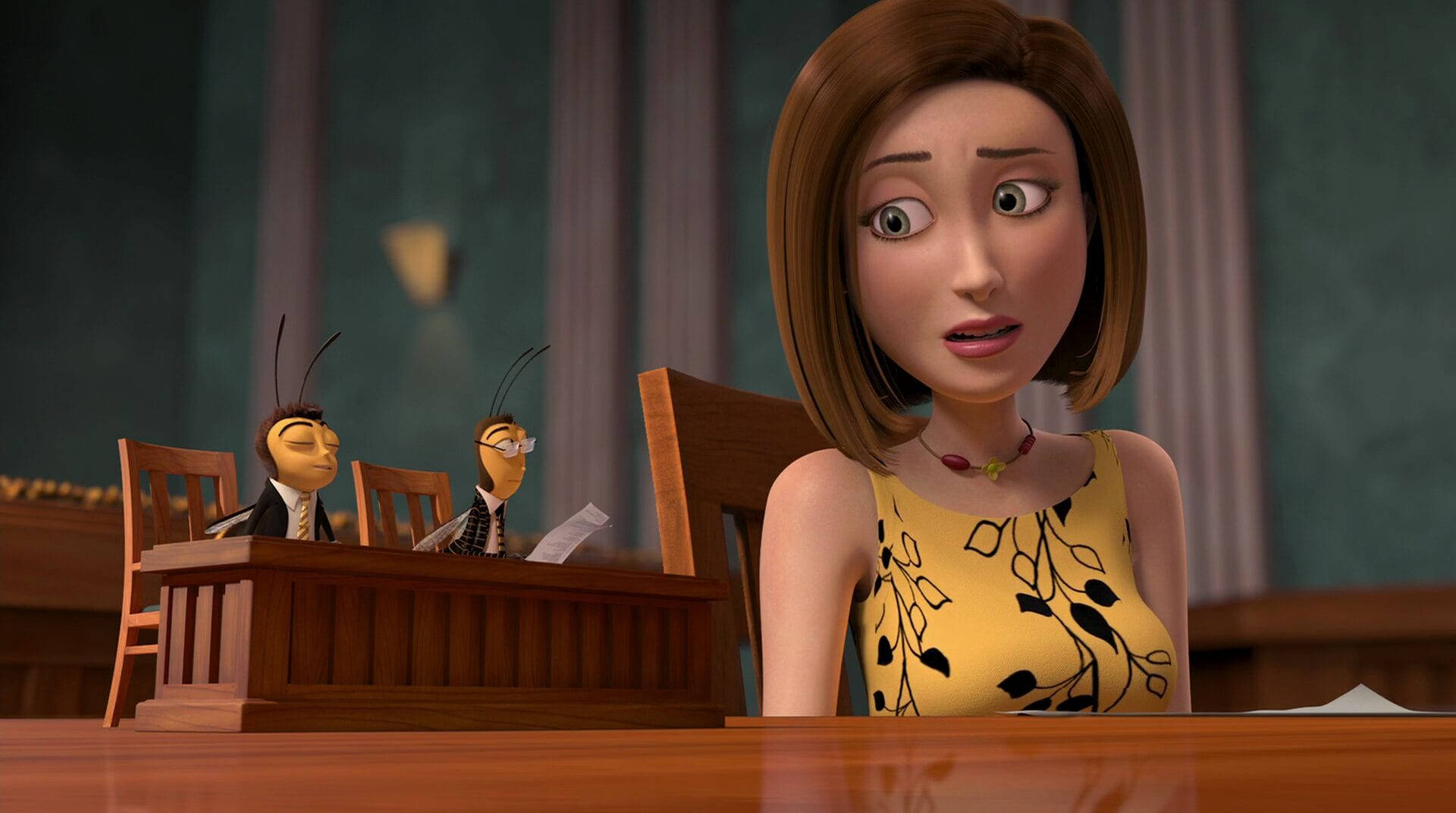 Bee Movie, court scene, yellow dress, Full HD Desktop Wallpaper