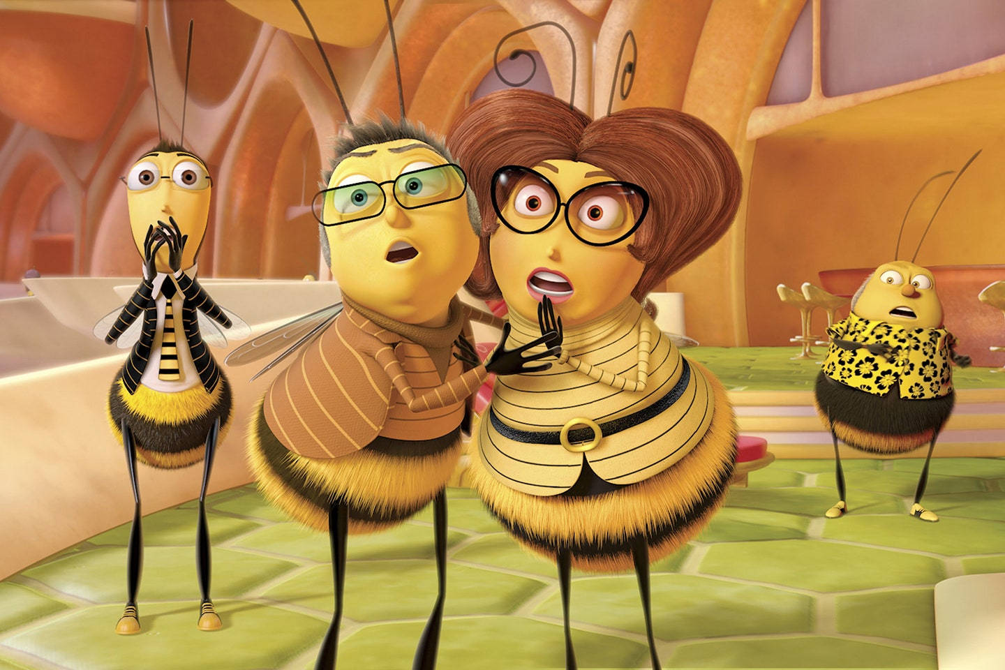 Bee Movie, anthropomorphic bees, honeycomb hive, HD Desktop Wallpaper