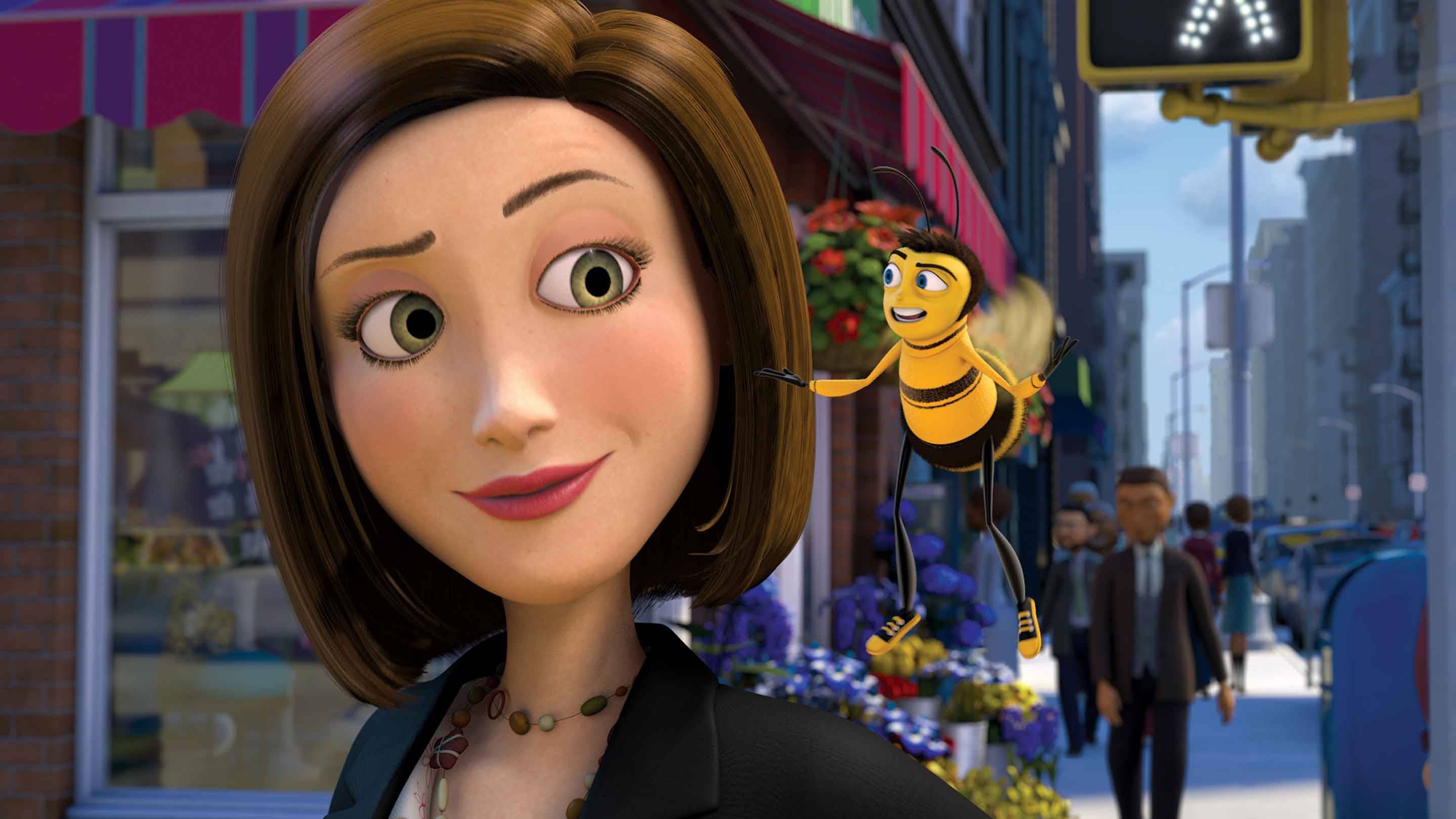 Bee Movie, cartoon woman, bee in her hand, 2K Desktop Wallpaper
