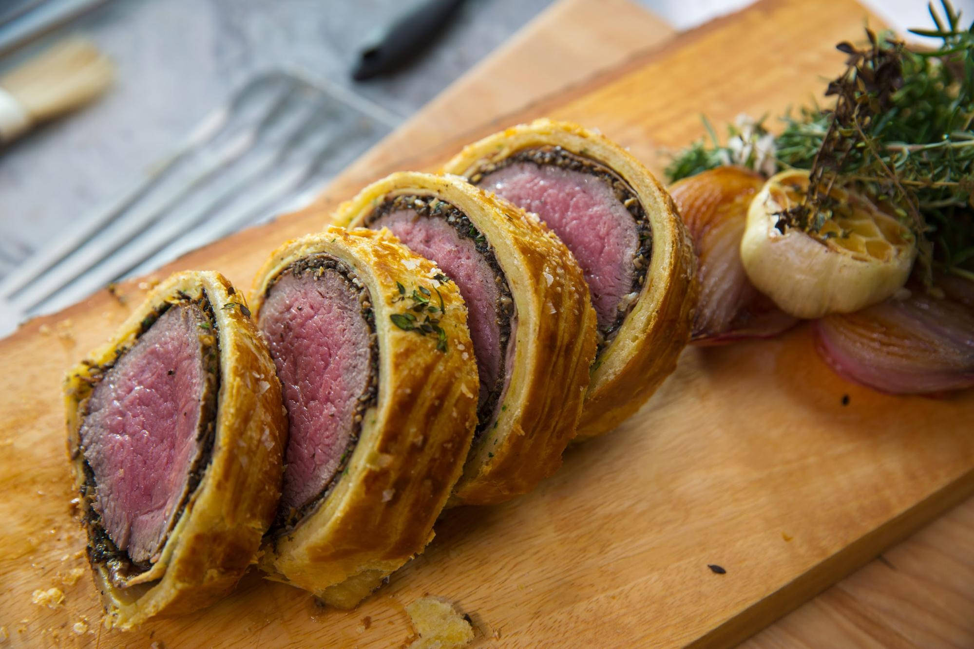 Beef Wellington, garlic, rosemary, Full HD Desktop Wallpaper