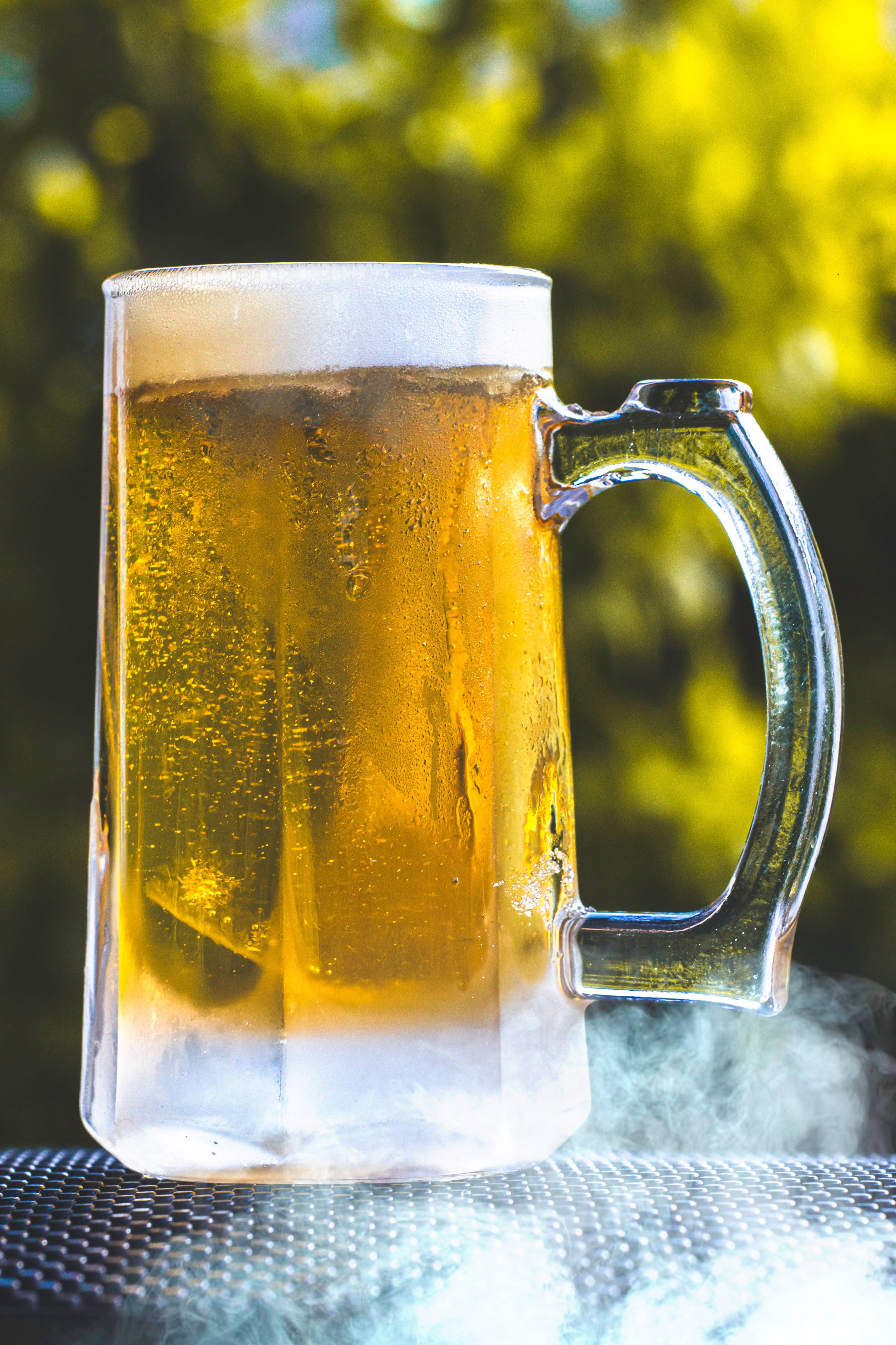 clear mug, golden beer, frothy head, 4K Phone Wallpaper