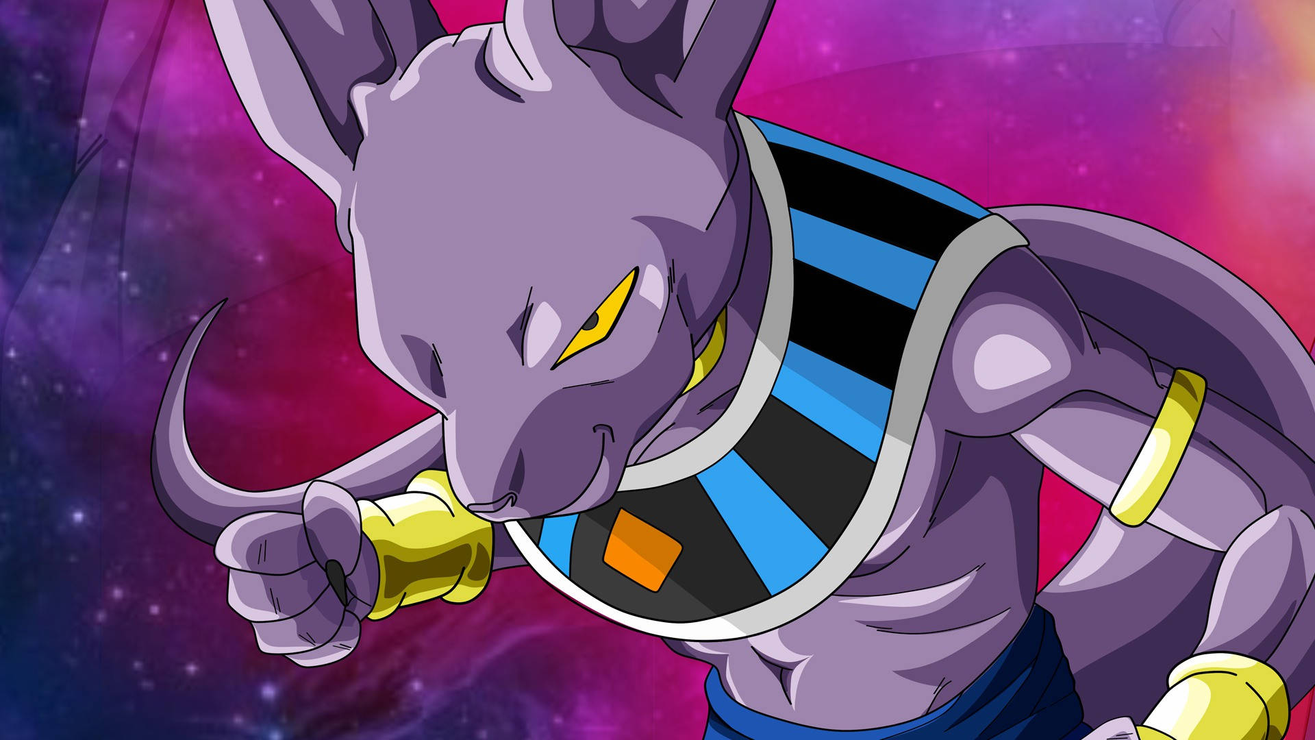 Beerus, purple feline warrior, golden eyes, Full HD Desktop Wallpaper