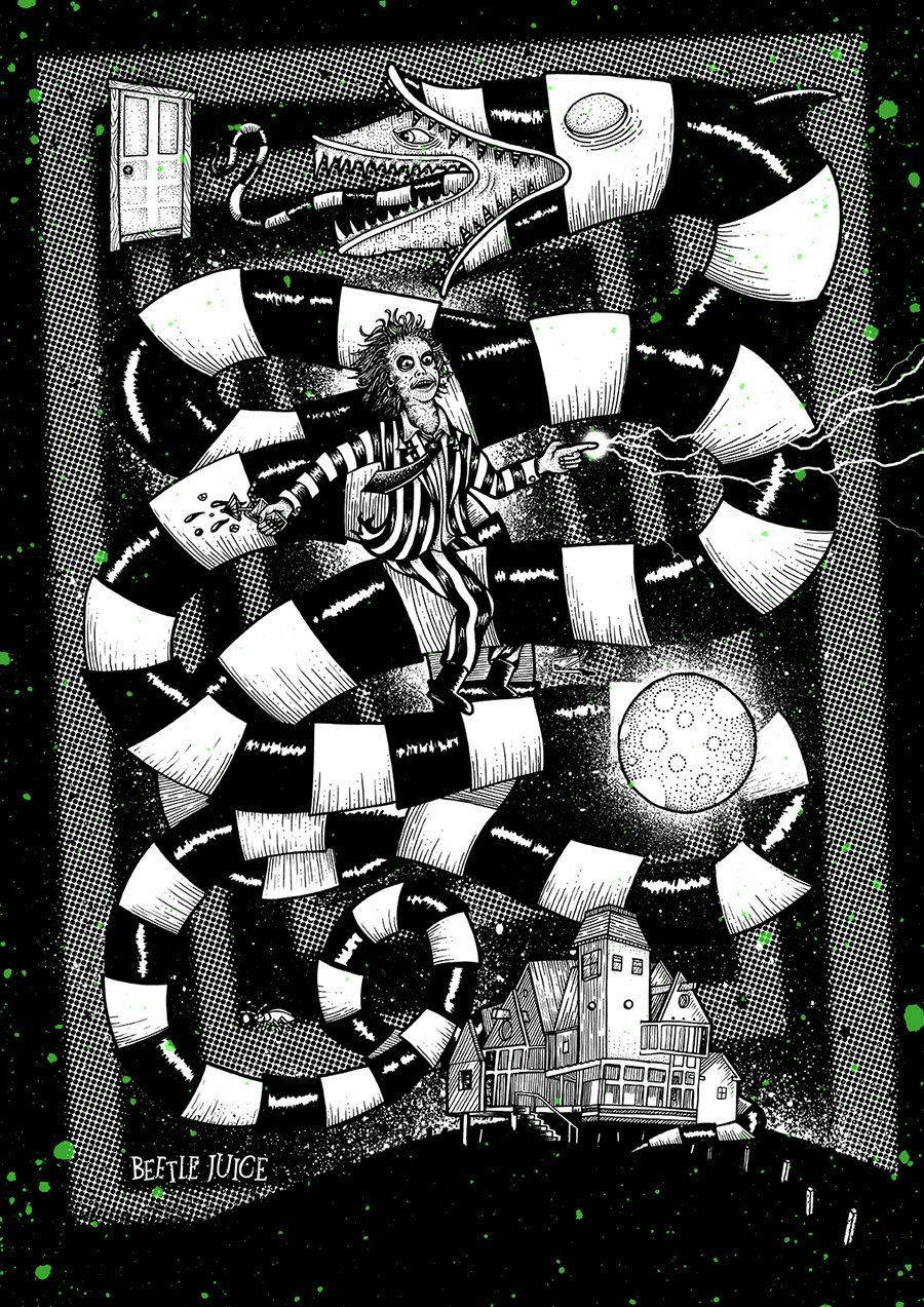 Beetlejuice, monster snake, black and white checkered chaos, SD Phone Wallpaper