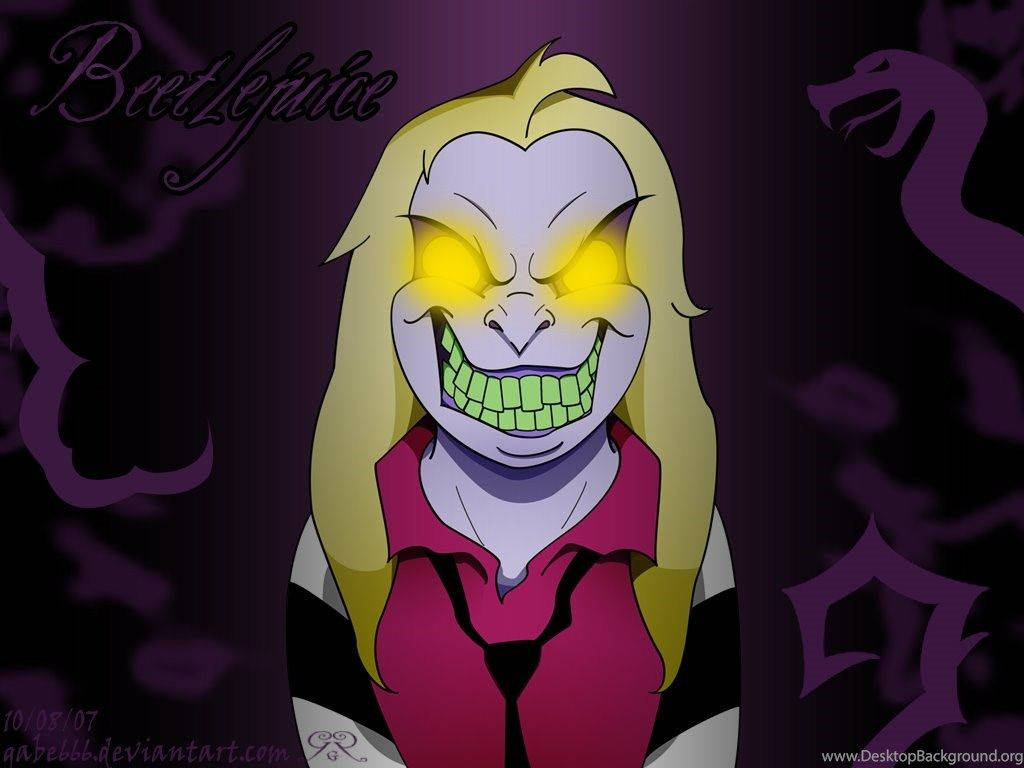 Beetlejuice, glowing yellow eyes, green teeth, SD Desktop Wallpaper