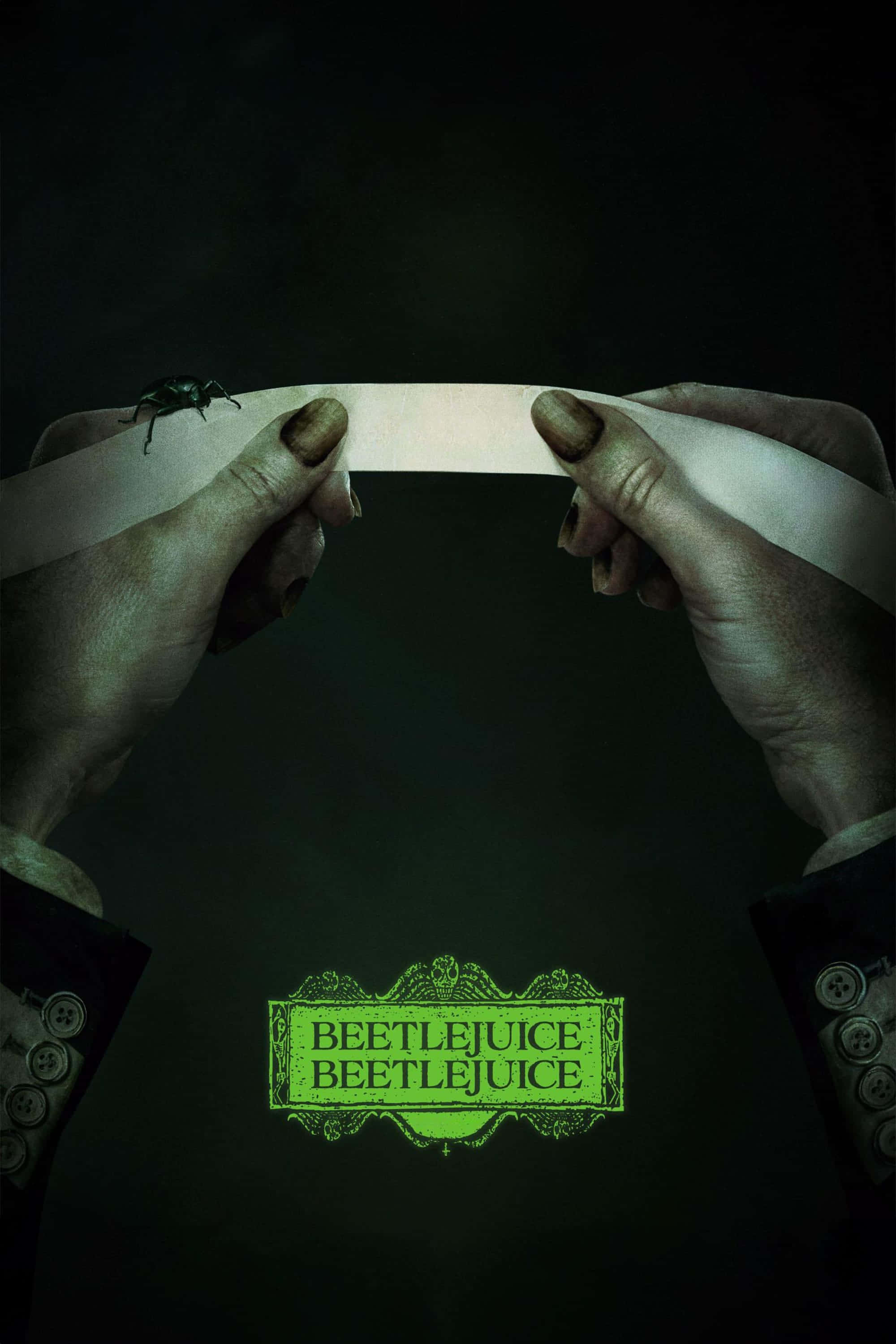 Beetlejuice, glowing green Beetlejuice logo, black background, 2K Phone Wallpaper