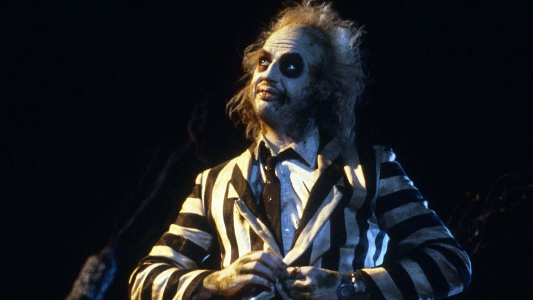 Beetlejuice, black and white striped suit, wild hair, HD Desktop Wallpaper