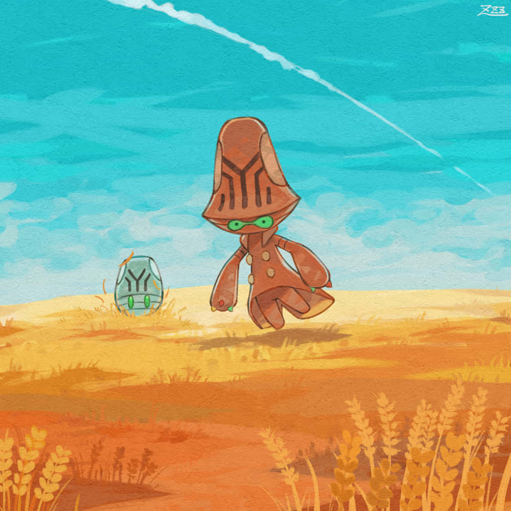 Beheeyem, golden wheat field, bright blue sky, SD Desktop Wallpaper