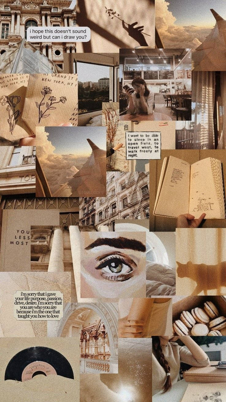 Beige Aesthetic Collage, handwritten quotes, cityscapes, HD Phone Wallpaper