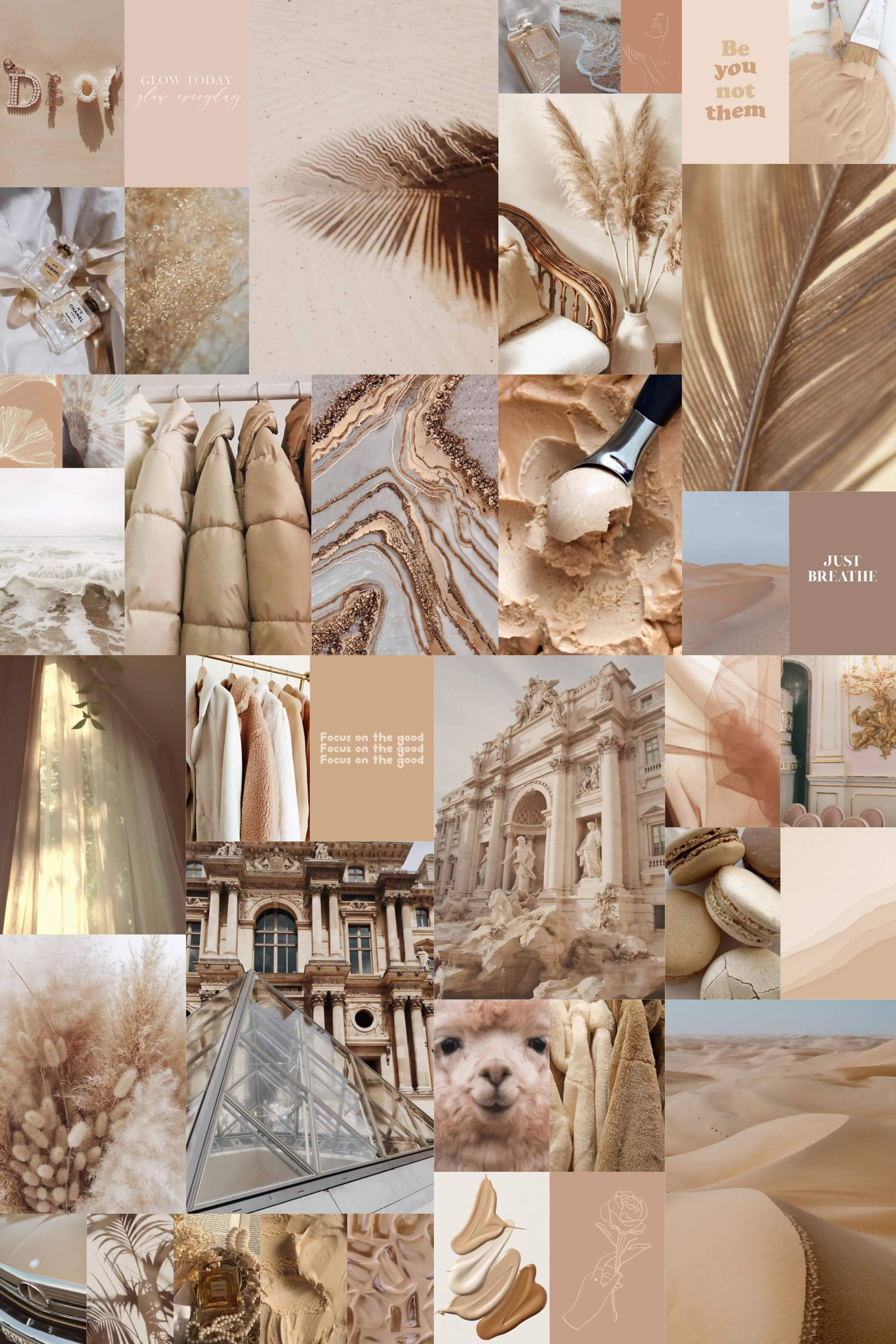 beige aesthetic collage, close up photos, beige, 2K Phone Wallpaper