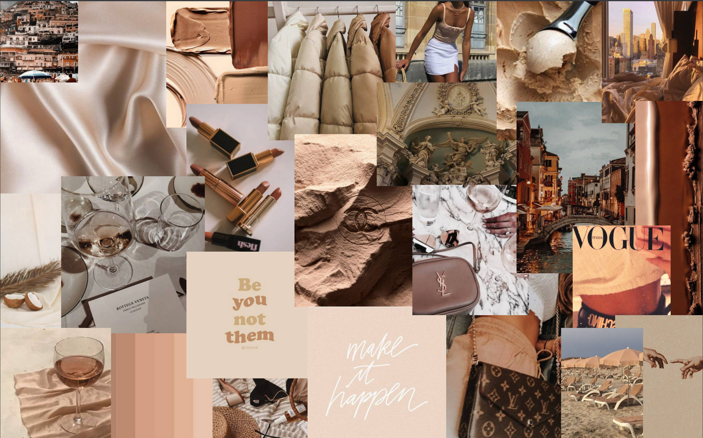 Vogue Beige Aesthetic Desktop, beige, gold, Full HD Desktop Wallpaper
