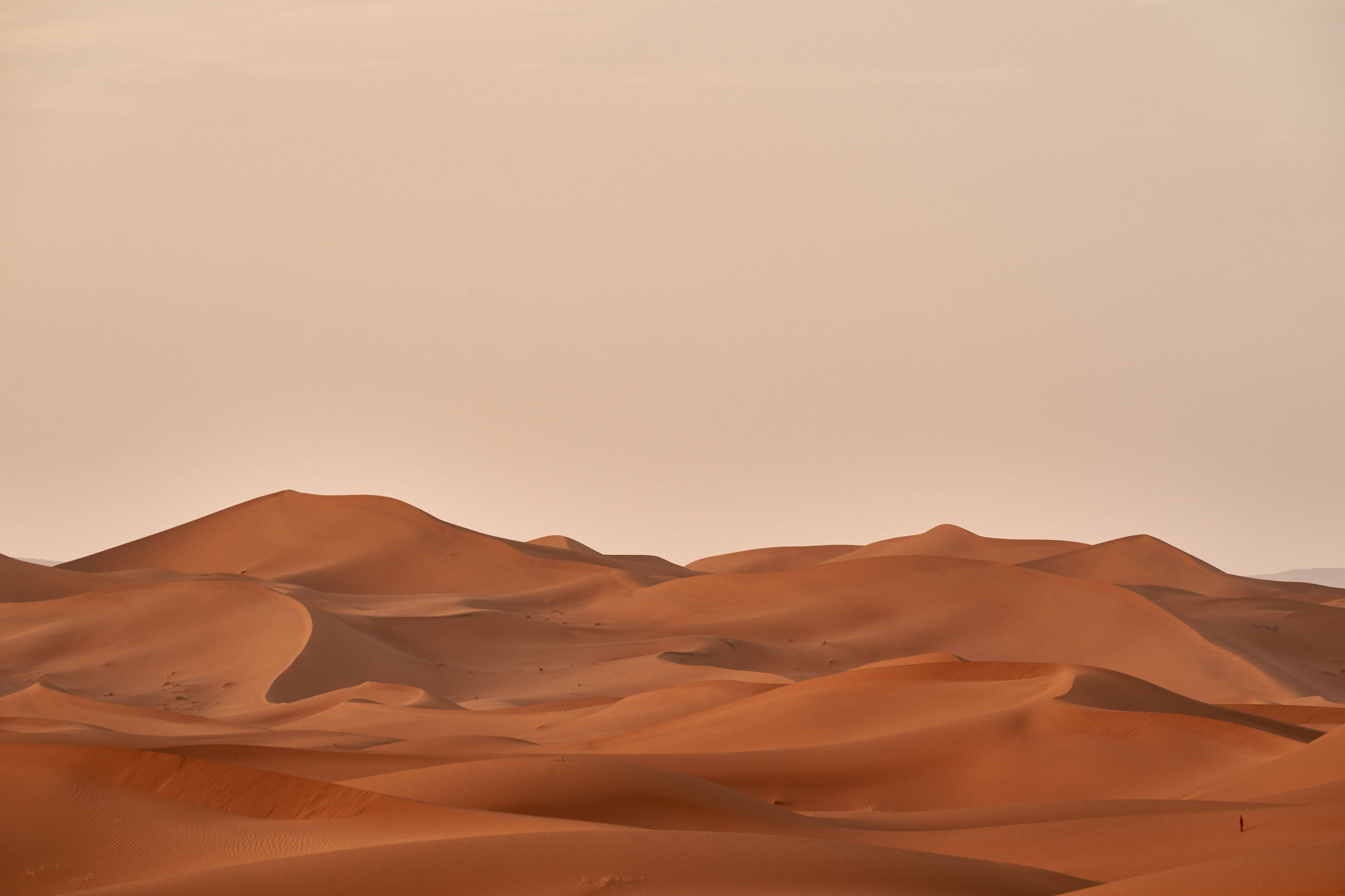 Desert Beige Aesthetic Desktop, orange sand dunes, hazy sky, 5K Desktop Wallpaper