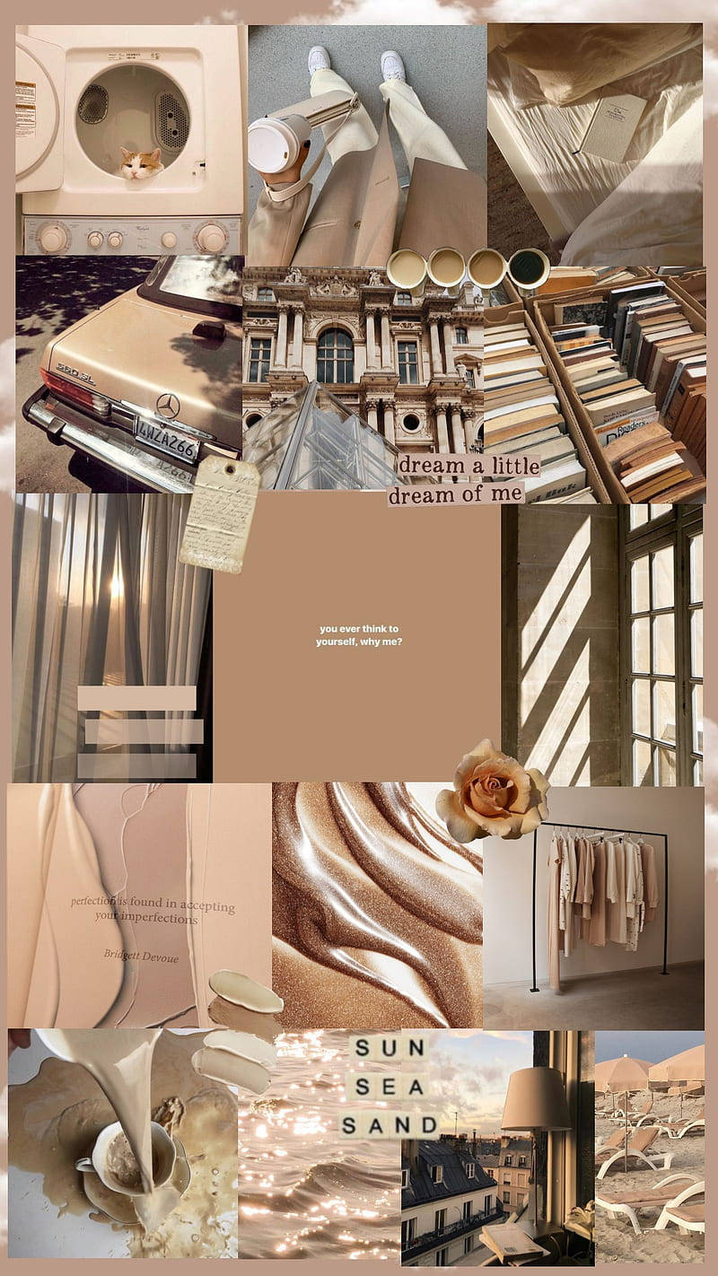 sunny beige aesthetic collage, beige, gold, HD Phone Wallpaper