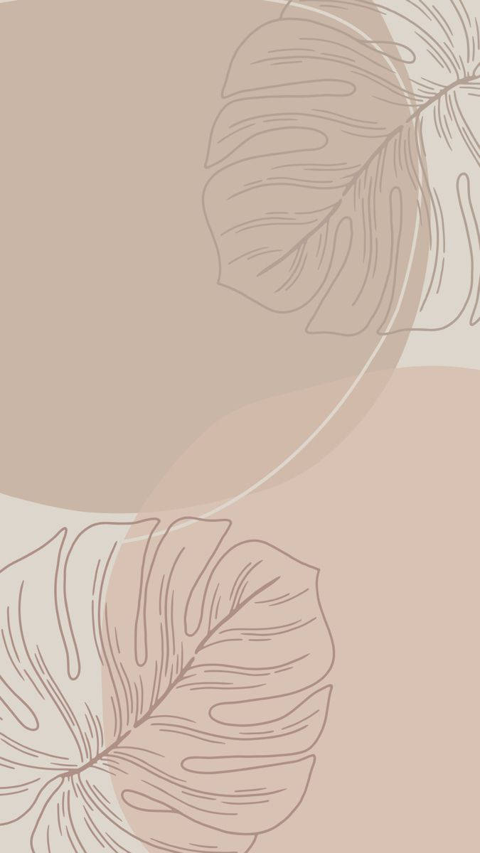 minimalist line-art monstera leaves, soft beige, taupe, SD Phone Wallpaper