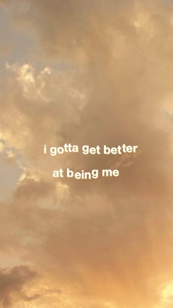 Golden sunset, soft glowing edges, motivational text i gotta get better at being me, HD Phone Wallpaper