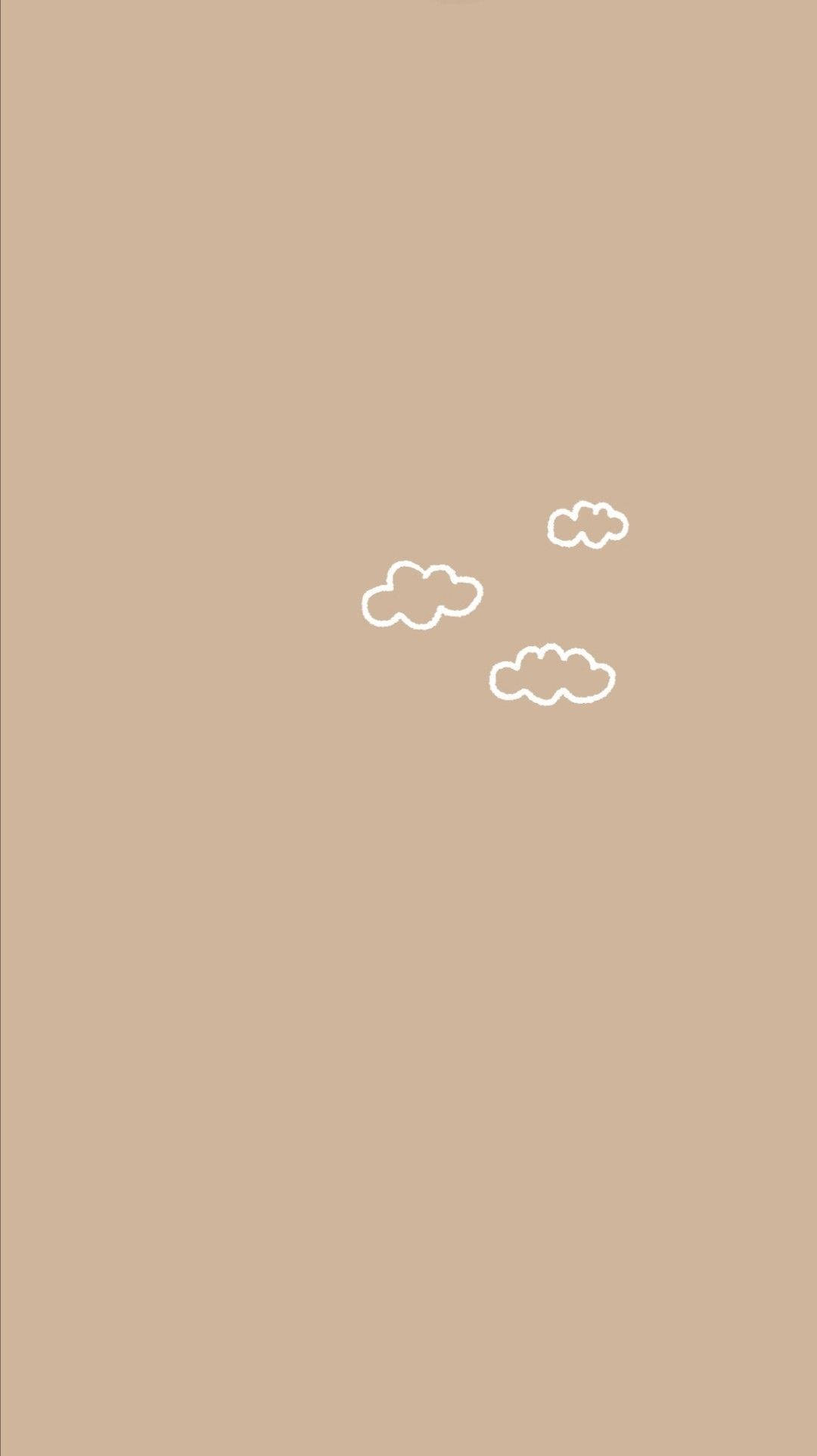 beige minimalist, white outlined clouds, solid beige background, Full HD Phone Wallpaper