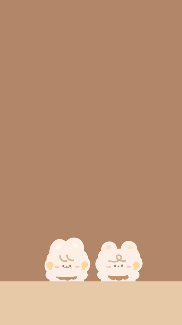 kawaii characters, beige aesthetic, fluffy cartoon bunnies, SD Phone Wallpaper