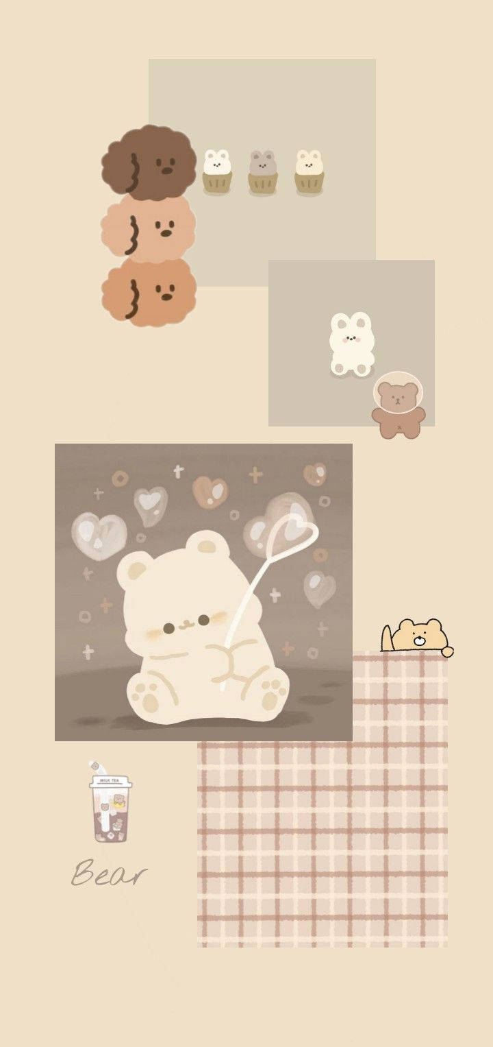 kawaii bears, beige aesthetic, white bear, HD Phone Wallpaper