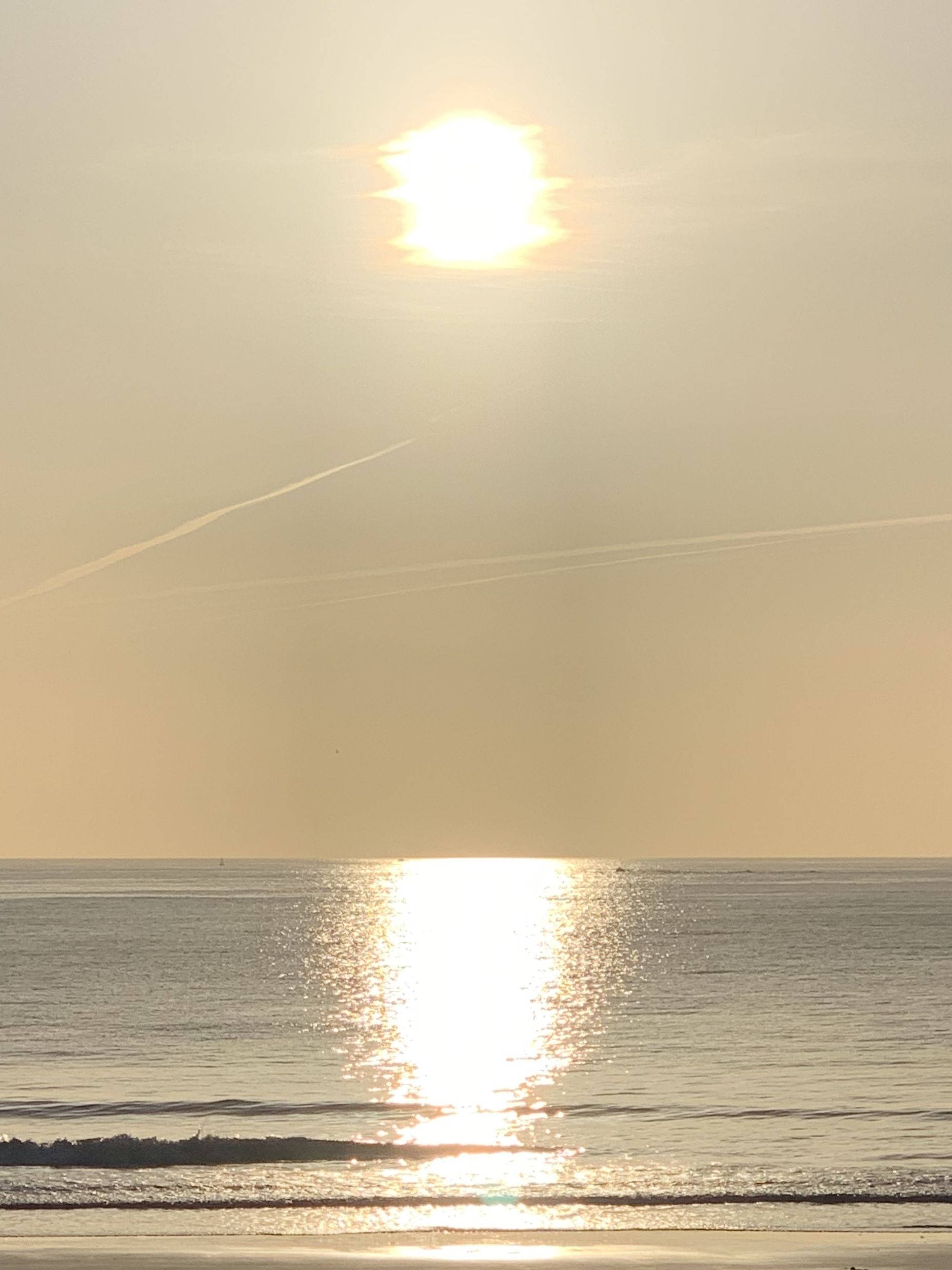Beige Aesthetic Sky, Sunset, calm ocean, Full HD Phone Wallpaper