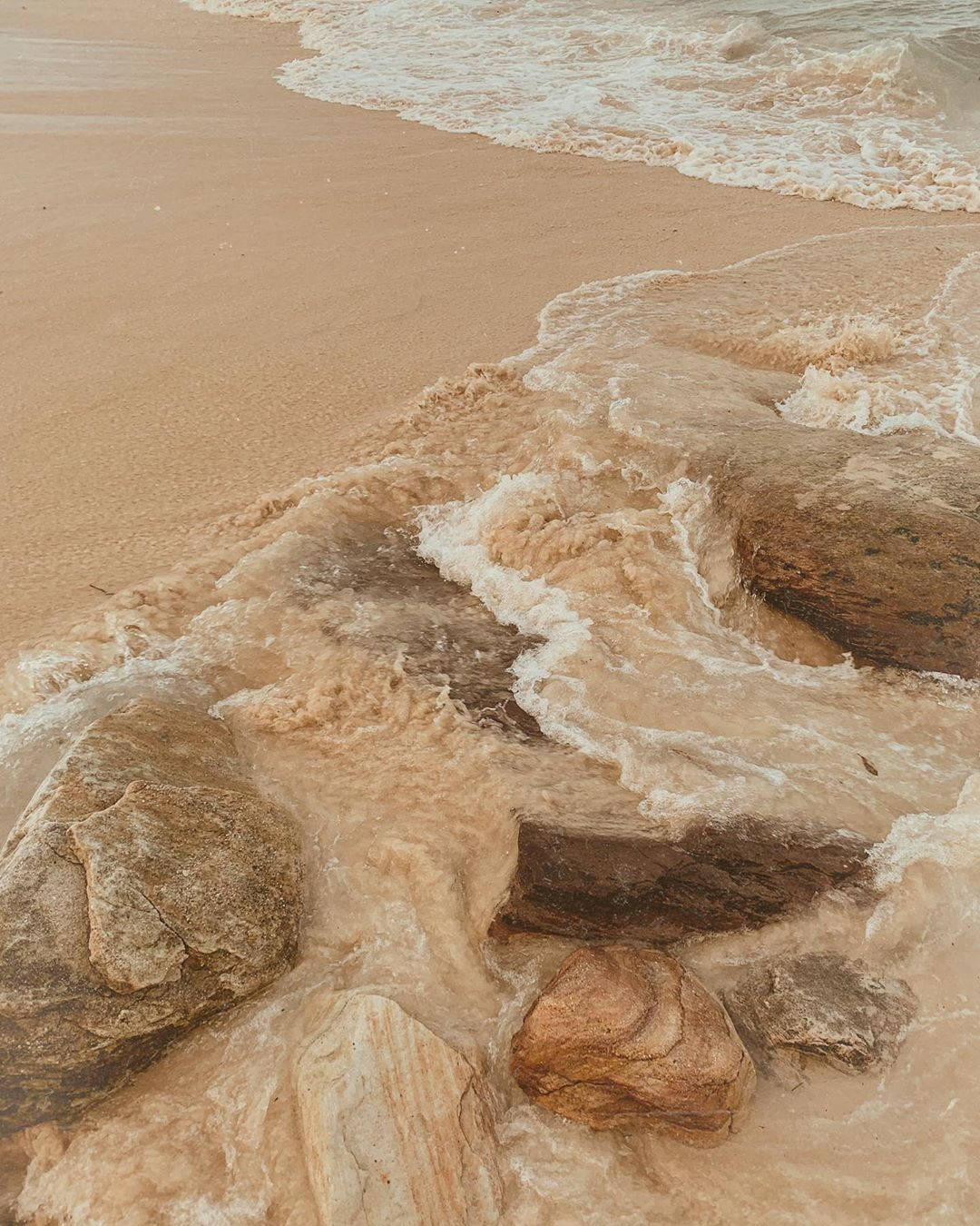 beige aesthetic, seashore wave, tan rocks, HD Phone Wallpaper