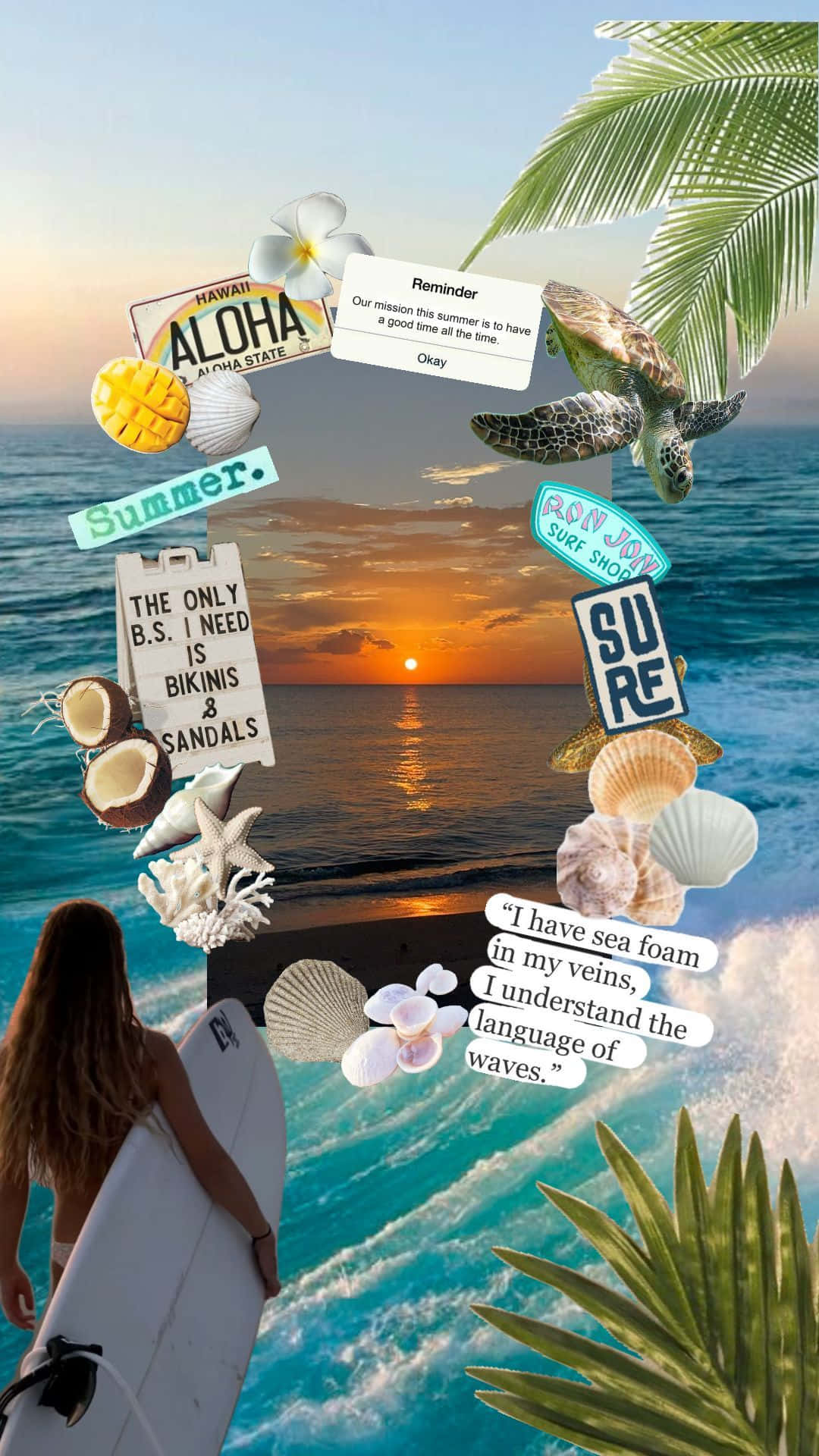 Beach Girl Aesthetic, sunset beach, tropical stickers, Full HD Phone Wallpaper