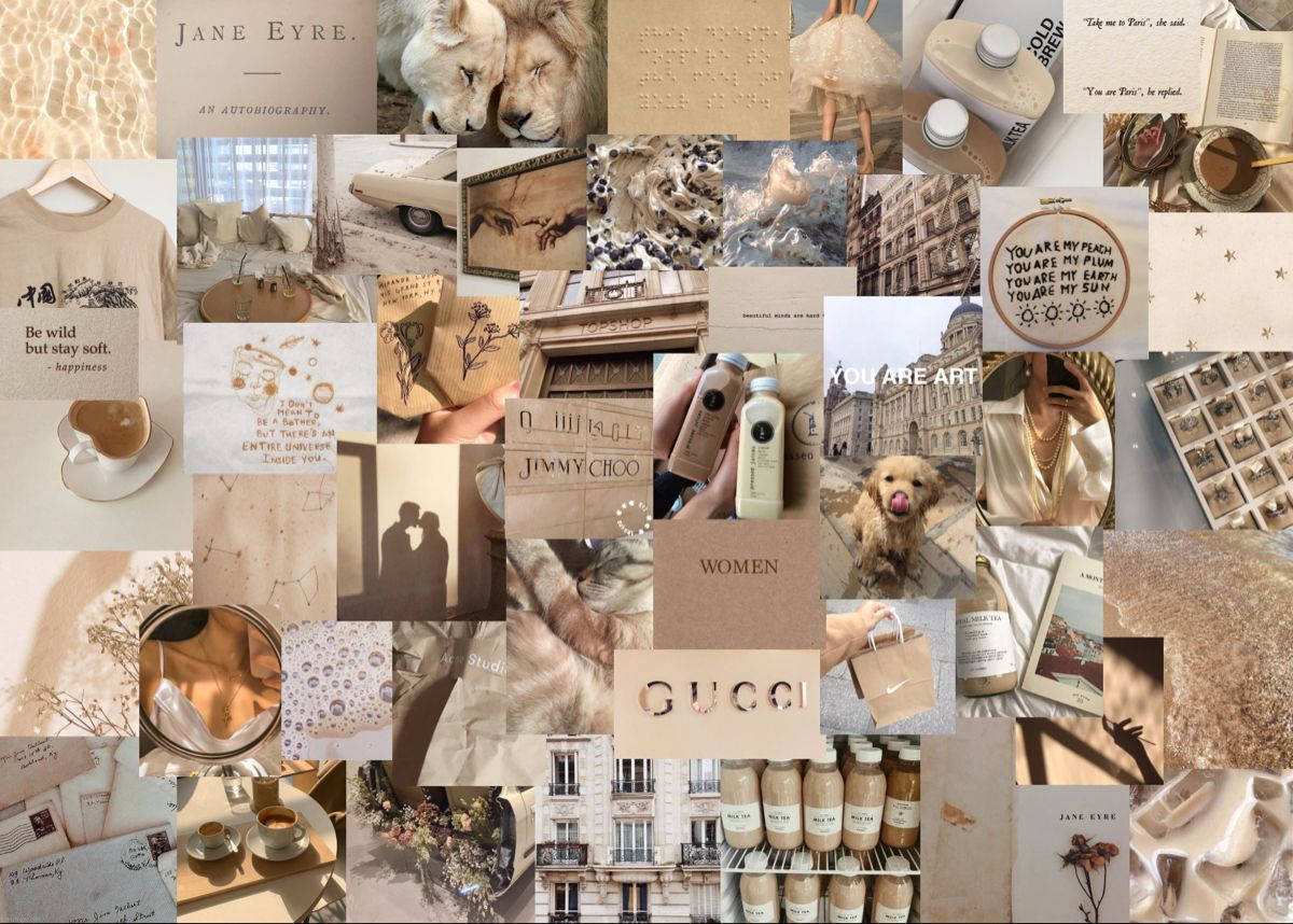 Beige Theme Aesthetic, vintage fashion, literary motifs, SD Desktop Wallpaper