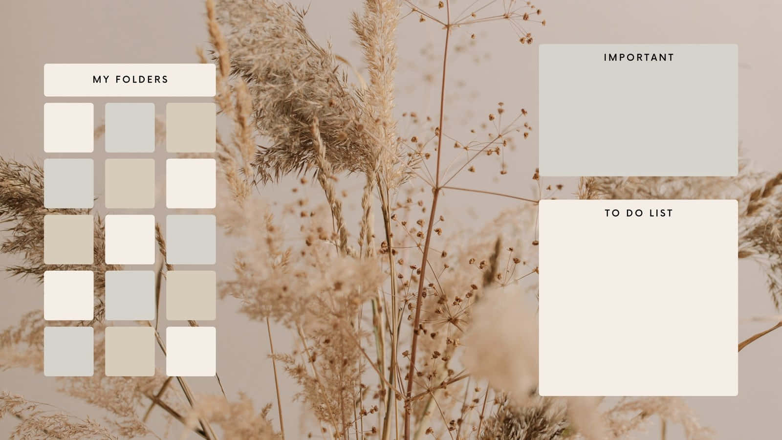 beige desktop organizer wallpaper, dried pampas grass, minimalist digital folders, HD Desktop Wallpaper