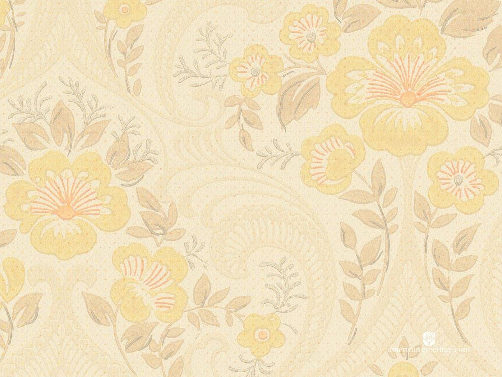 Vintage floral wallpaper, yellow and beige blossoms, textured cream background, SD Desktop Wallpaper