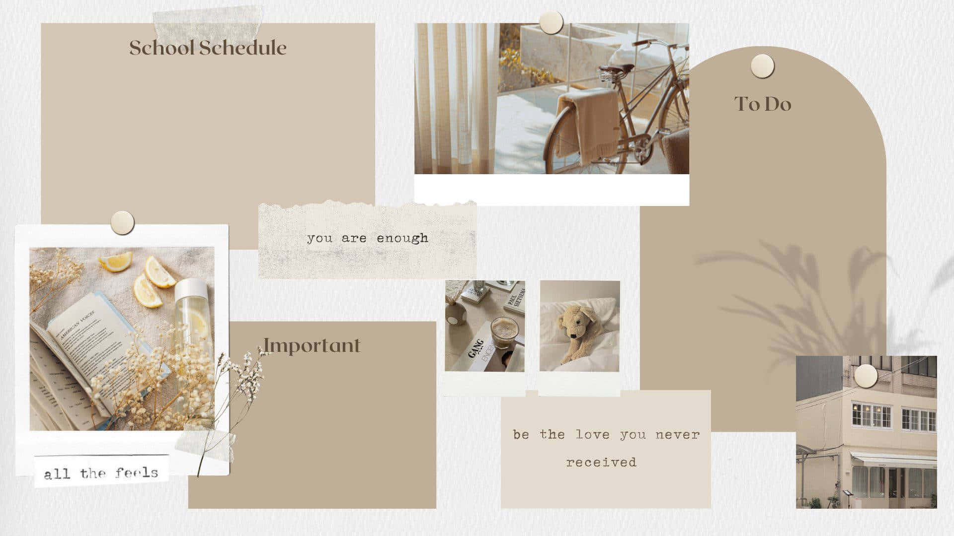 Beige Desktop, soft beige, mood board collage, Full HD Desktop Wallpaper