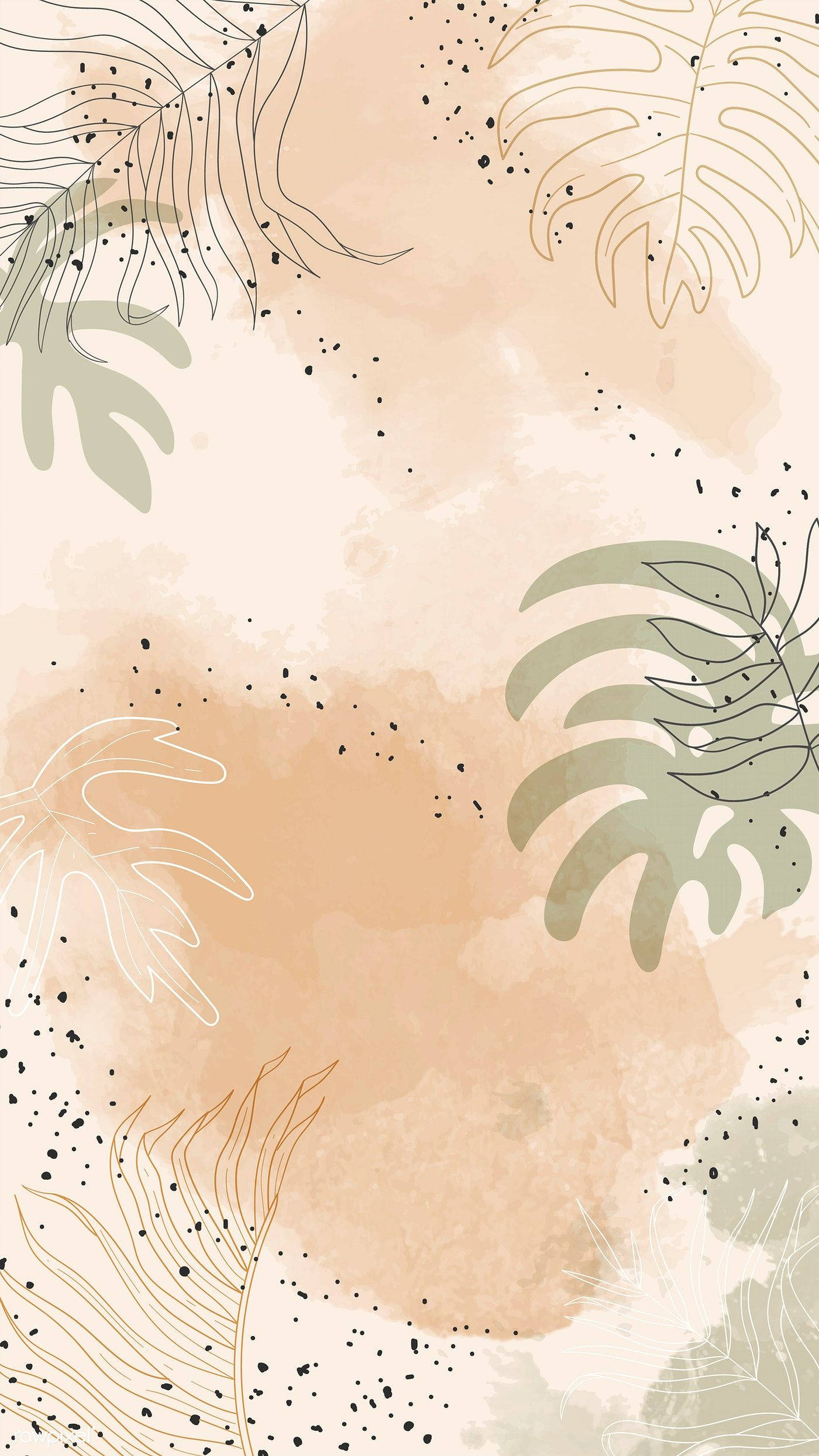 Beige Leaves Design, tropical leaves, soft beige green, Full HD Phone Wallpaper