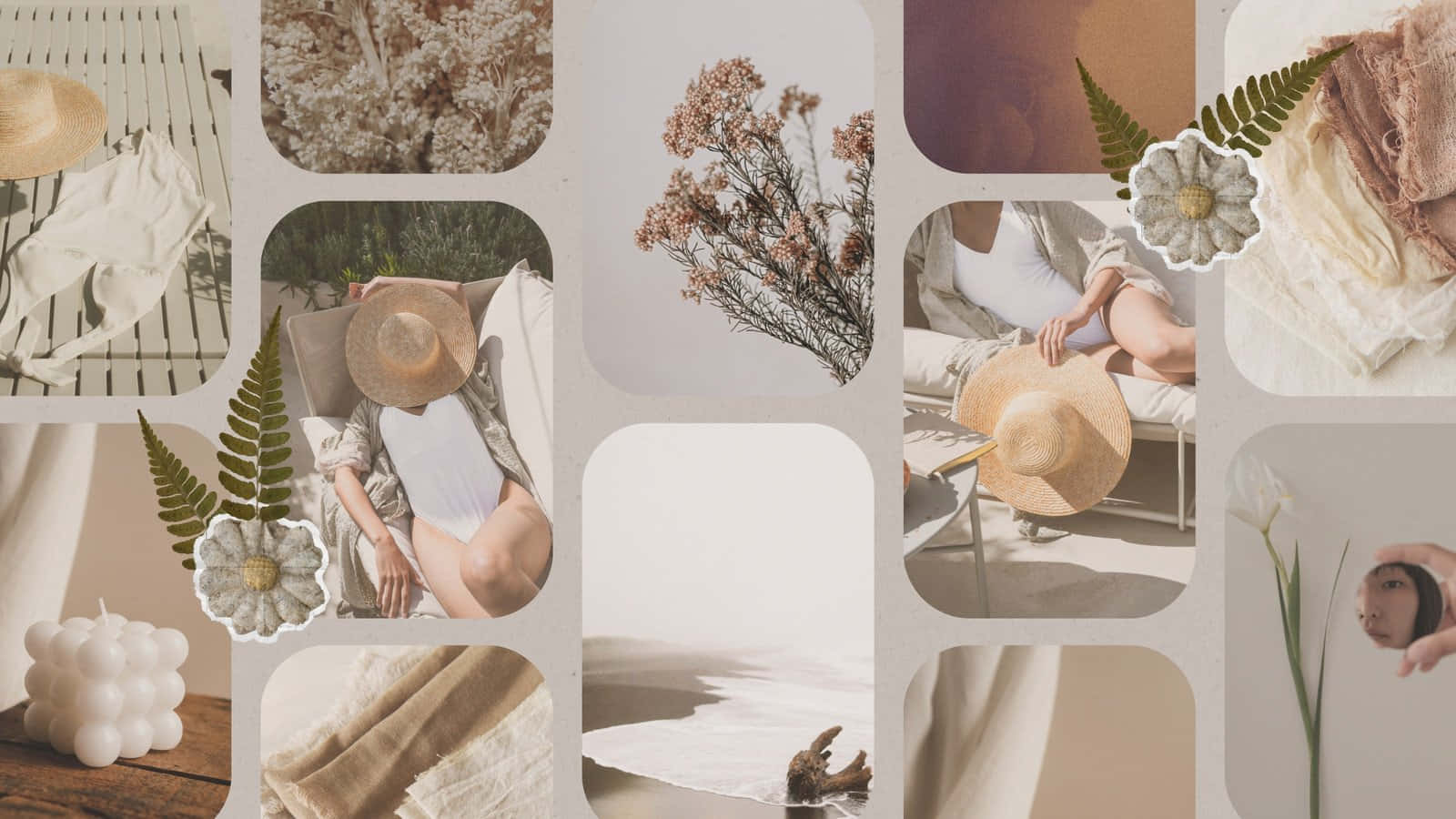Beige Tan Aesthetic, sunlit summer scenes, straw hats, HD Desktop Wallpaper