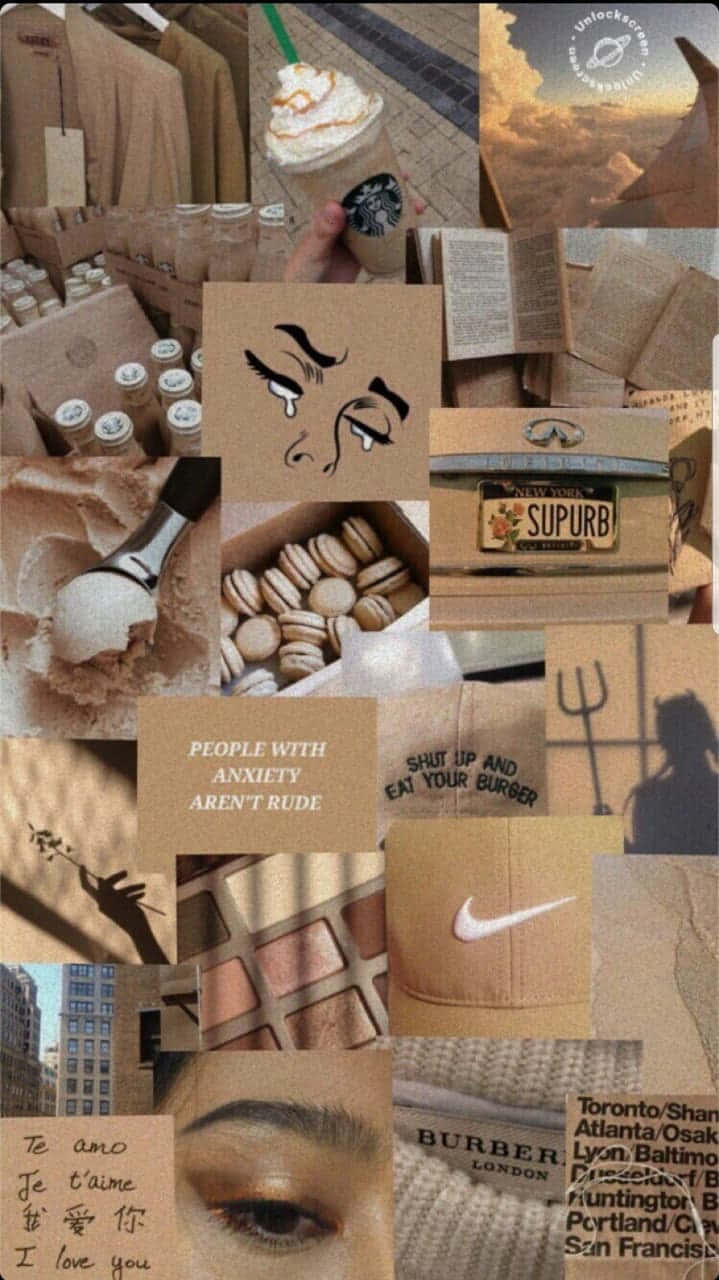 beige tan aesthetic, coffee drinks, makeup palettes, HD Phone Wallpaper