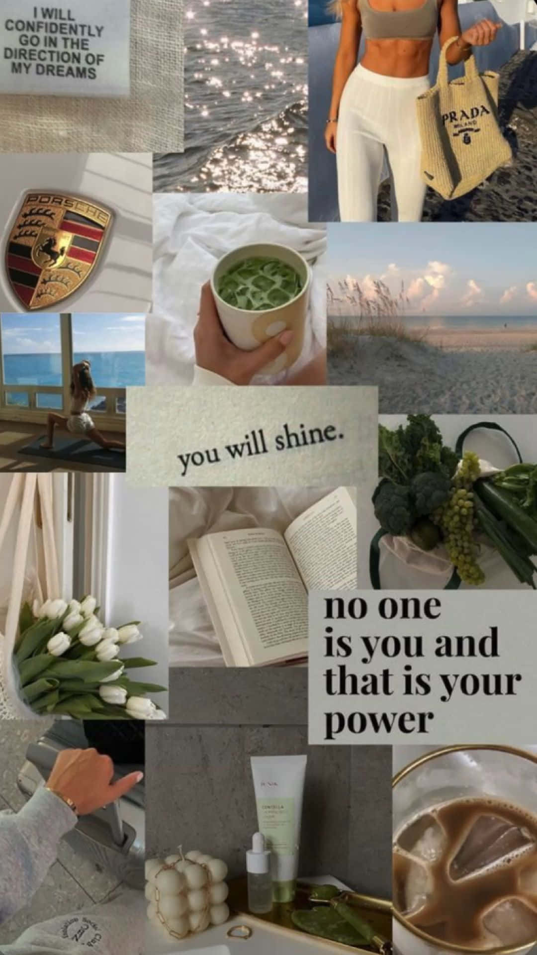 Vanilla Girl Aesthetic, beach yoga, green smoothies, Full HD Phone Wallpaper