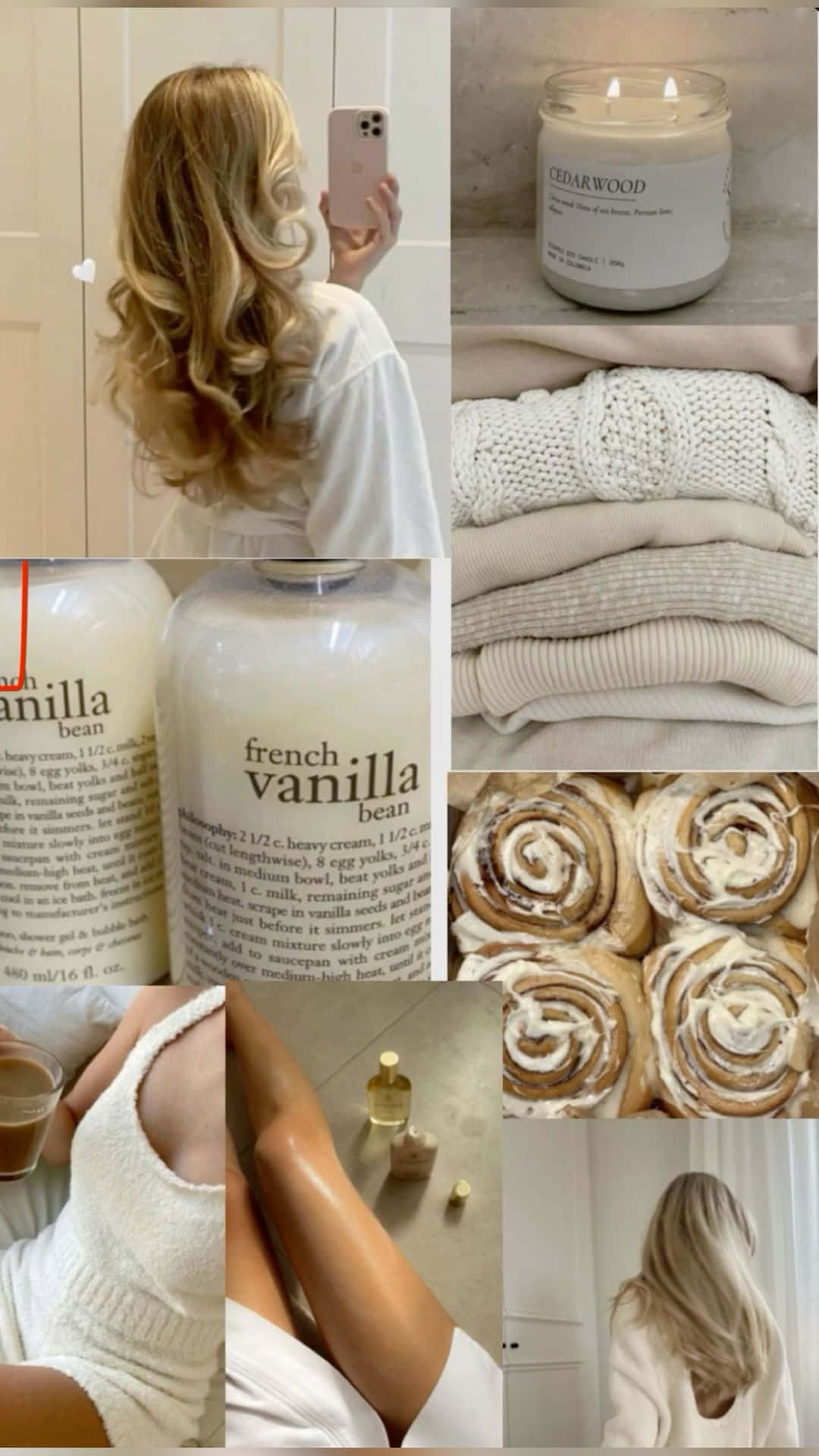 Vanilla Girl Aesthetic, vanilla scented candles, soft knit blankets, Full HD Phone Wallpaper