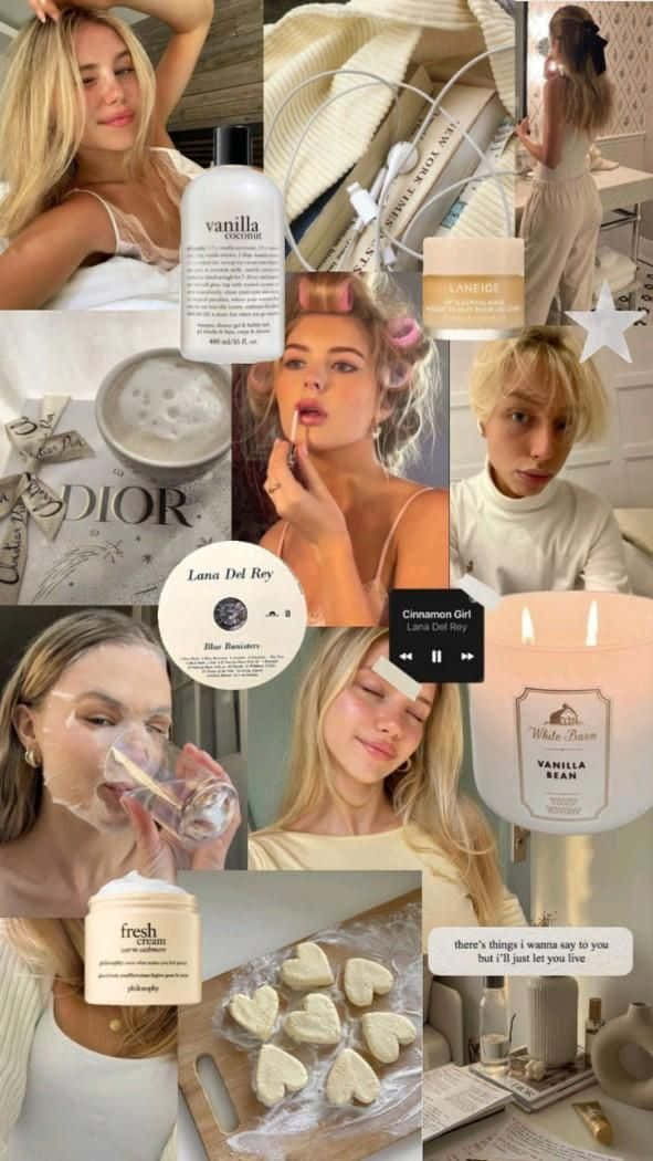 Vanilla Girl Aesthetic, blonde woman, cozy self-care moments, SD Phone Wallpaper