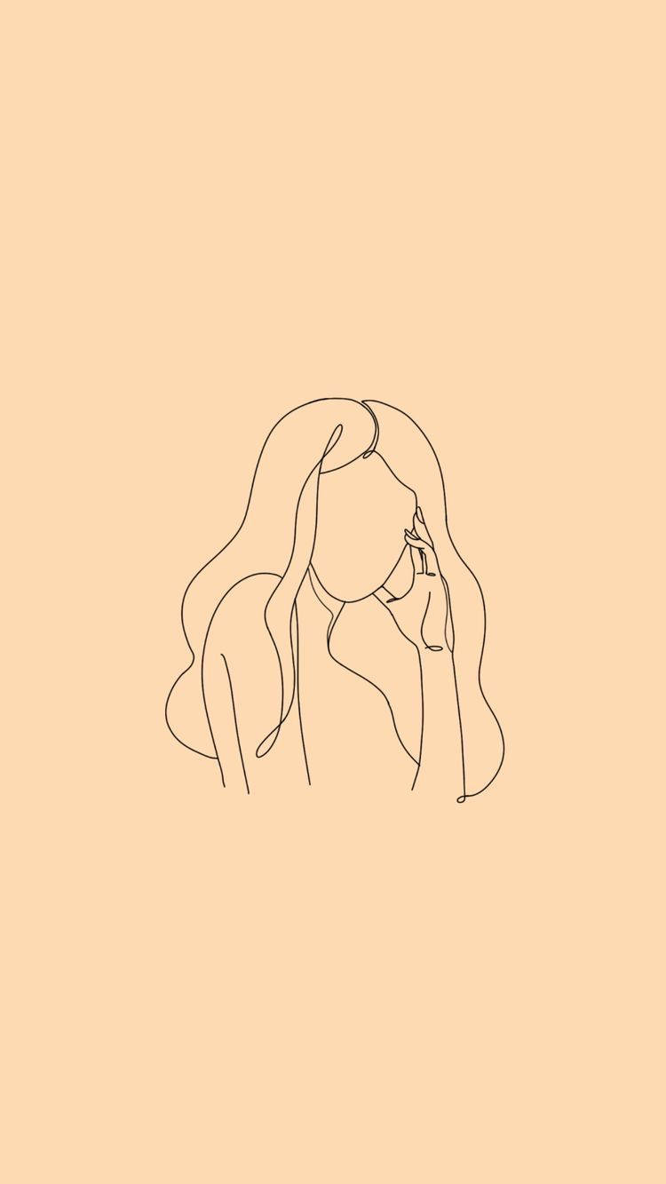 beige aesthetic, long haired woman, soft peach background, HD Phone Wallpaper
