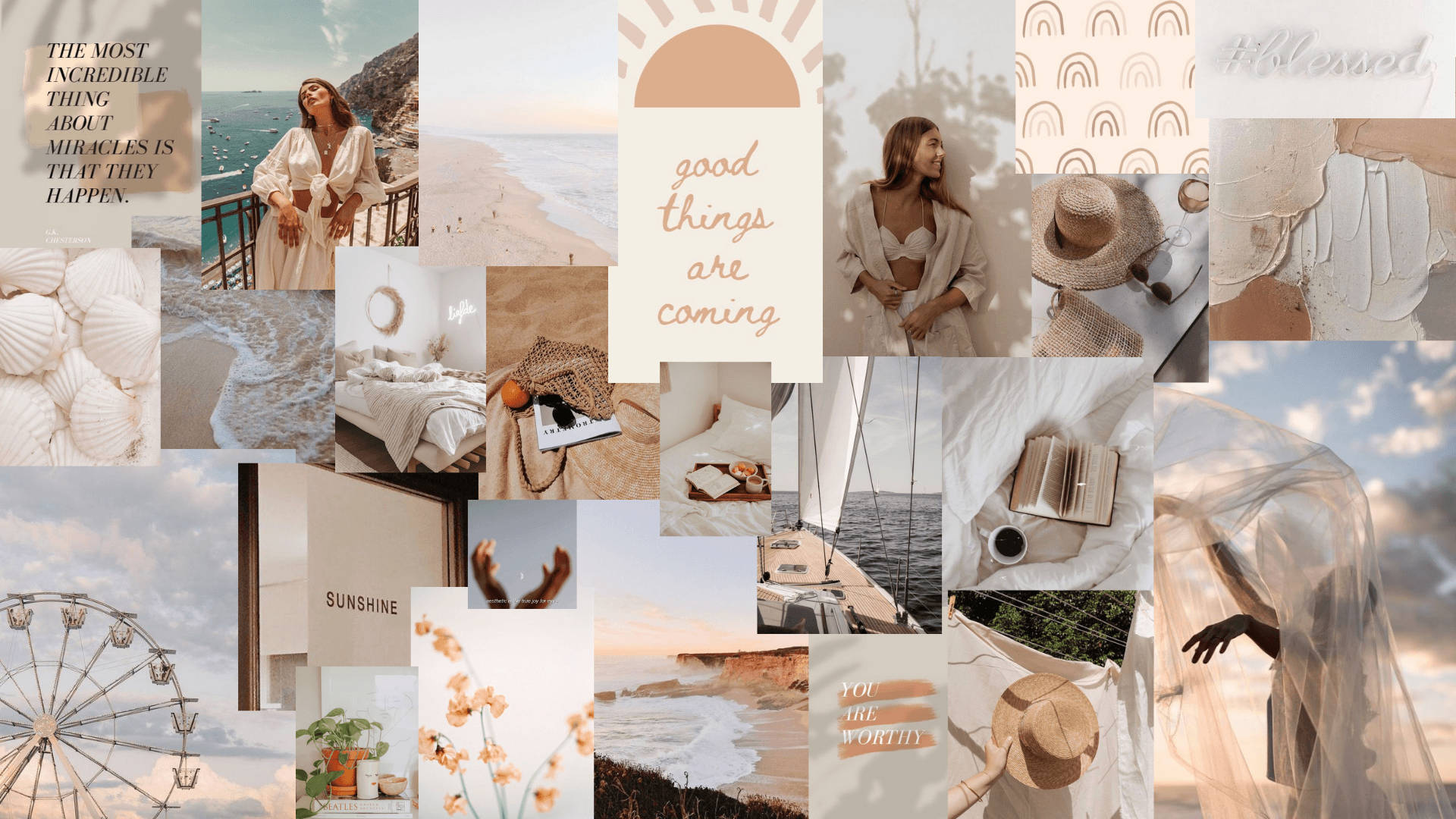 beige-toned, beach sunsets, cozy interiors, Full HD Desktop Wallpaper
