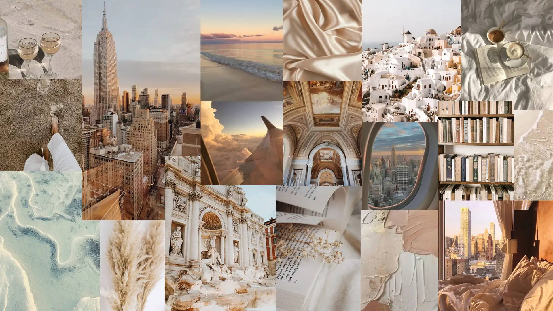 architectural beige aesthetic laptop, warm-toned, city skylines, Full HD Desktop Wallpaper