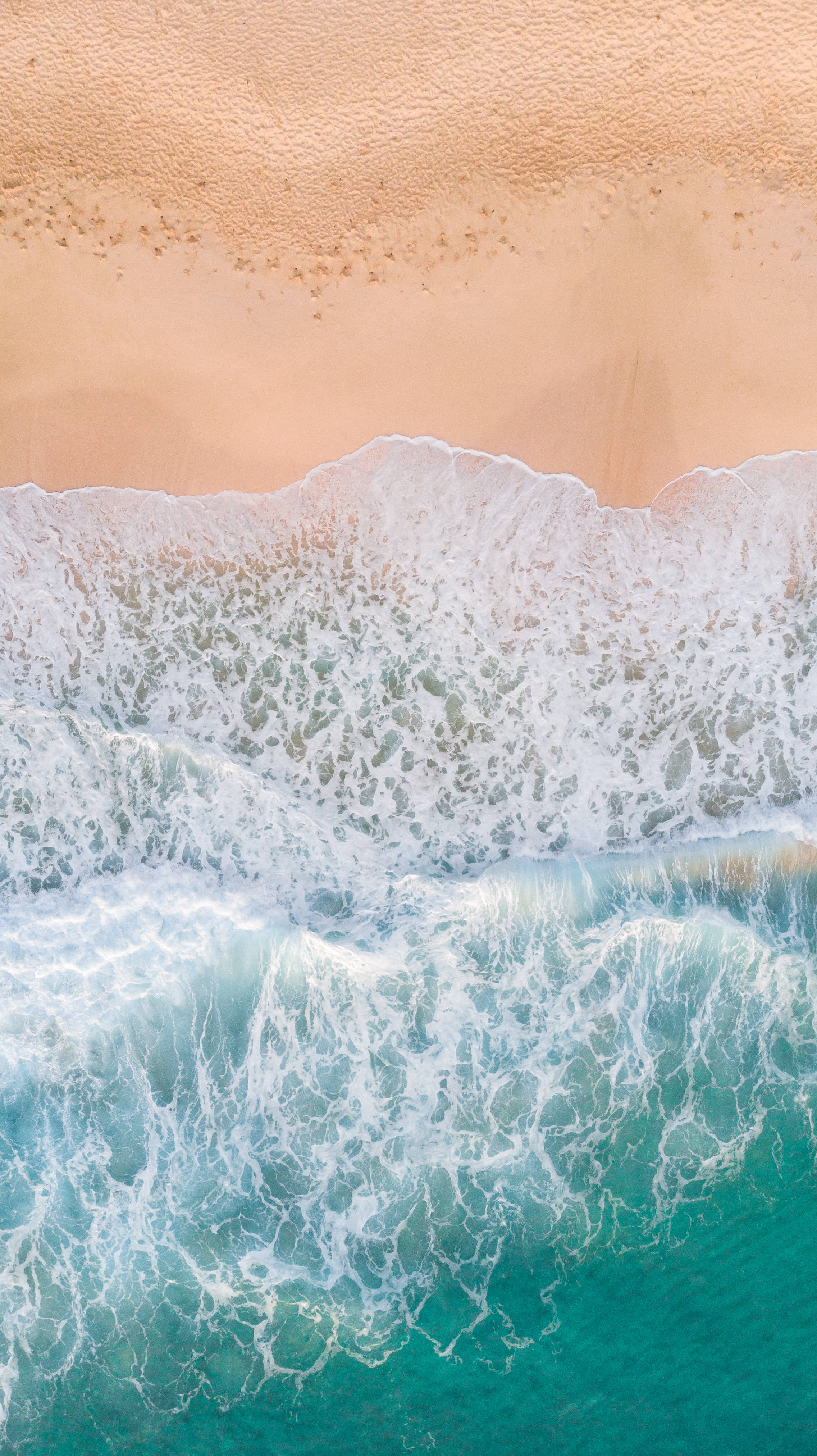 beige sand, teal sea, turquoise waves, 4K Phone Wallpaper