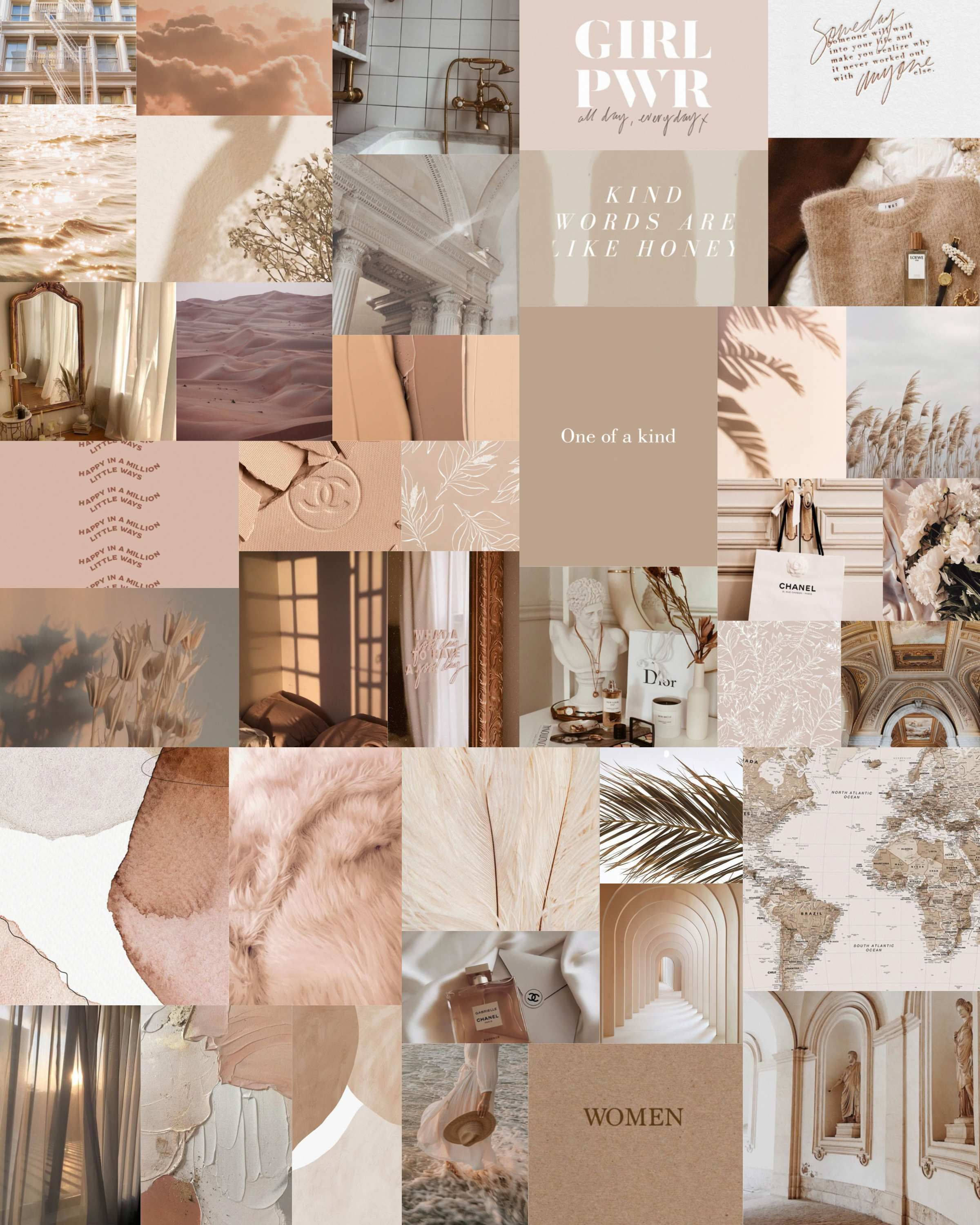 feminine beige aesthetic, vintage mirrors, desert dunes, 2K Phone Wallpaper